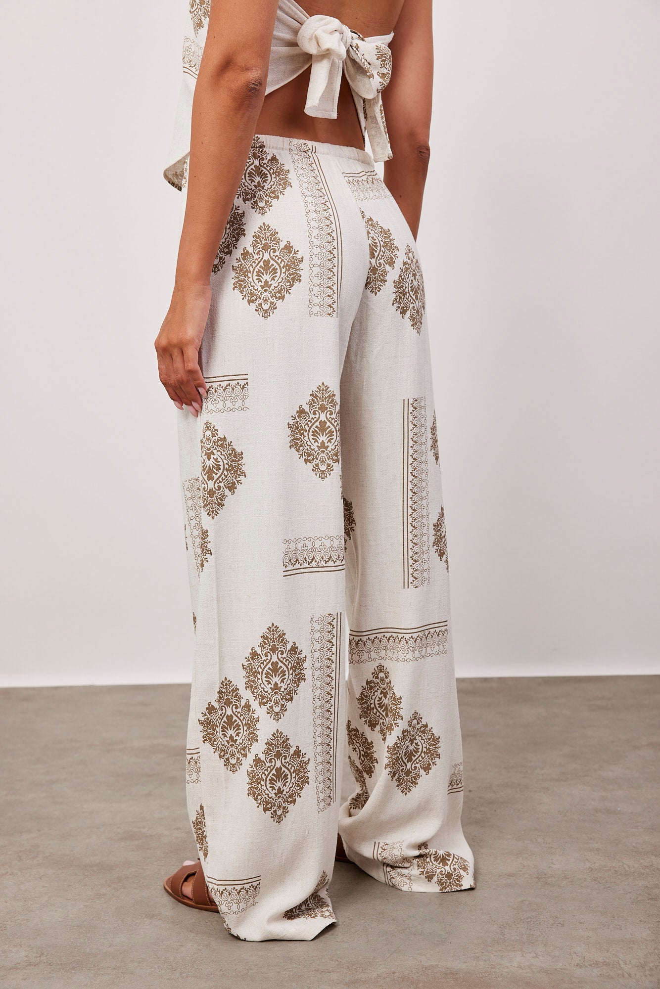 מכנסיים עם הדפס בשילוב פשתן - ITAY BRANDS