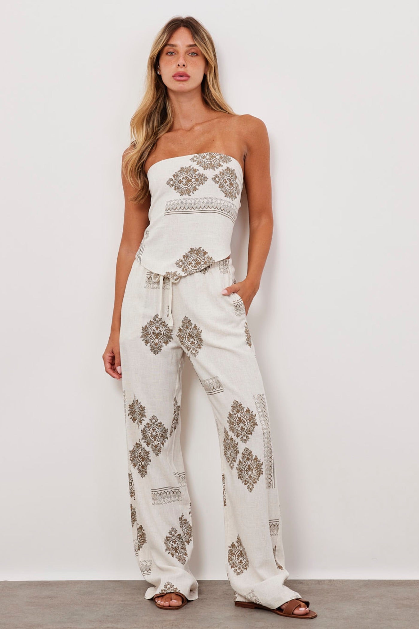 מכנסיים עם הדפס בשילוב פשתן - ITAY BRANDS