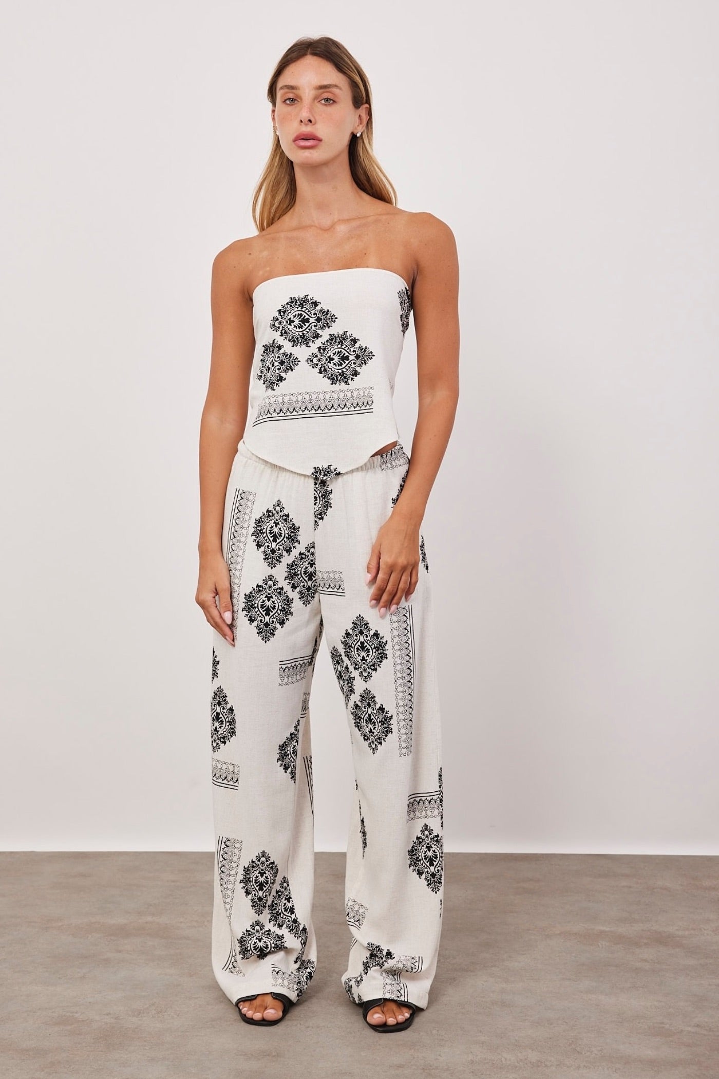 מכנסיים עם הדפס בשילוב פשתן - ITAY BRANDS