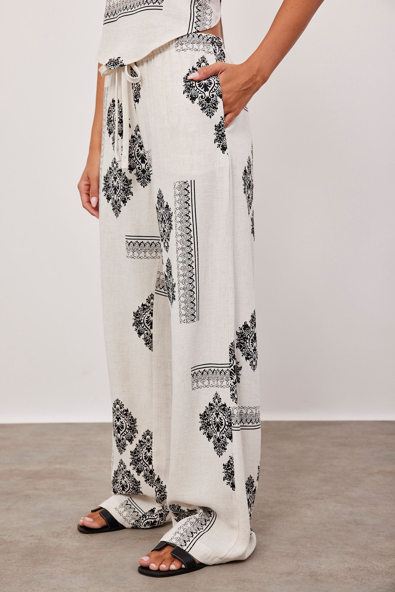 מכנסיים עם הדפס בשילוב פשתן - ITAY BRANDS