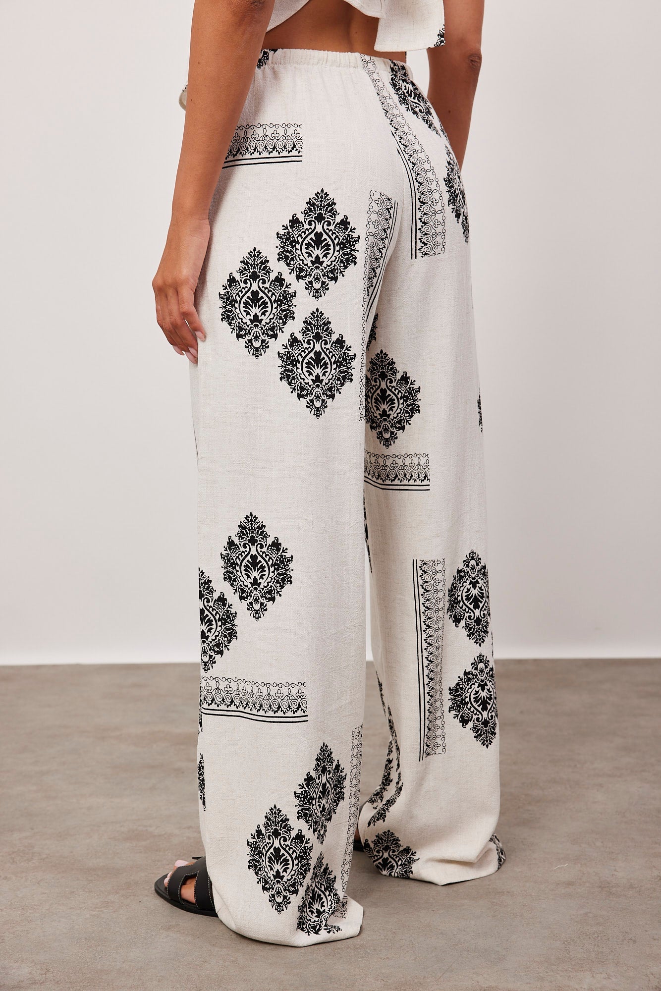 מכנסיים עם הדפס בשילוב פשתן - ITAY BRANDS