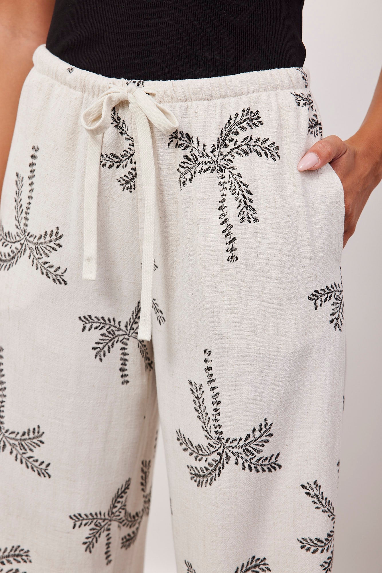 מכנסיים בשילוב פשתן עם הדפס - ITAY BRANDS