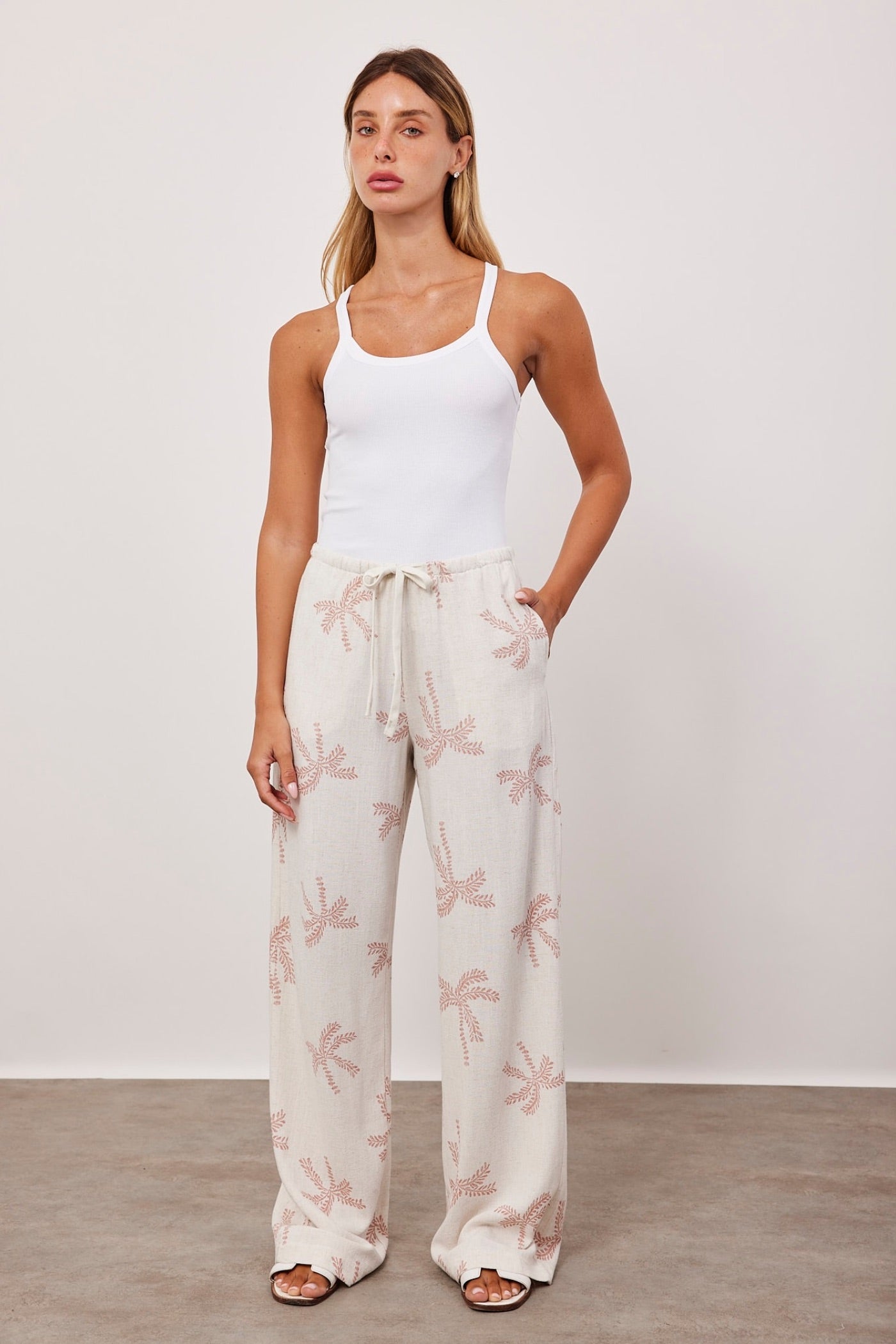 מכנסיים בשילוב פשתן עם הדפס - ITAY BRANDS