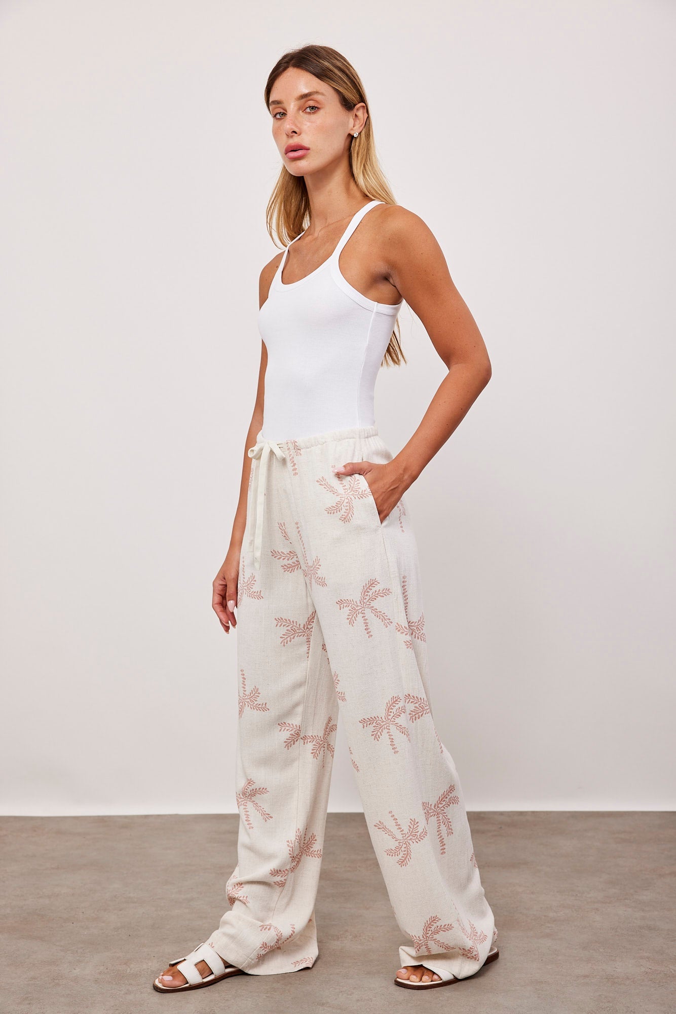 מכנסיים בשילוב פשתן עם הדפס - ITAY BRANDS