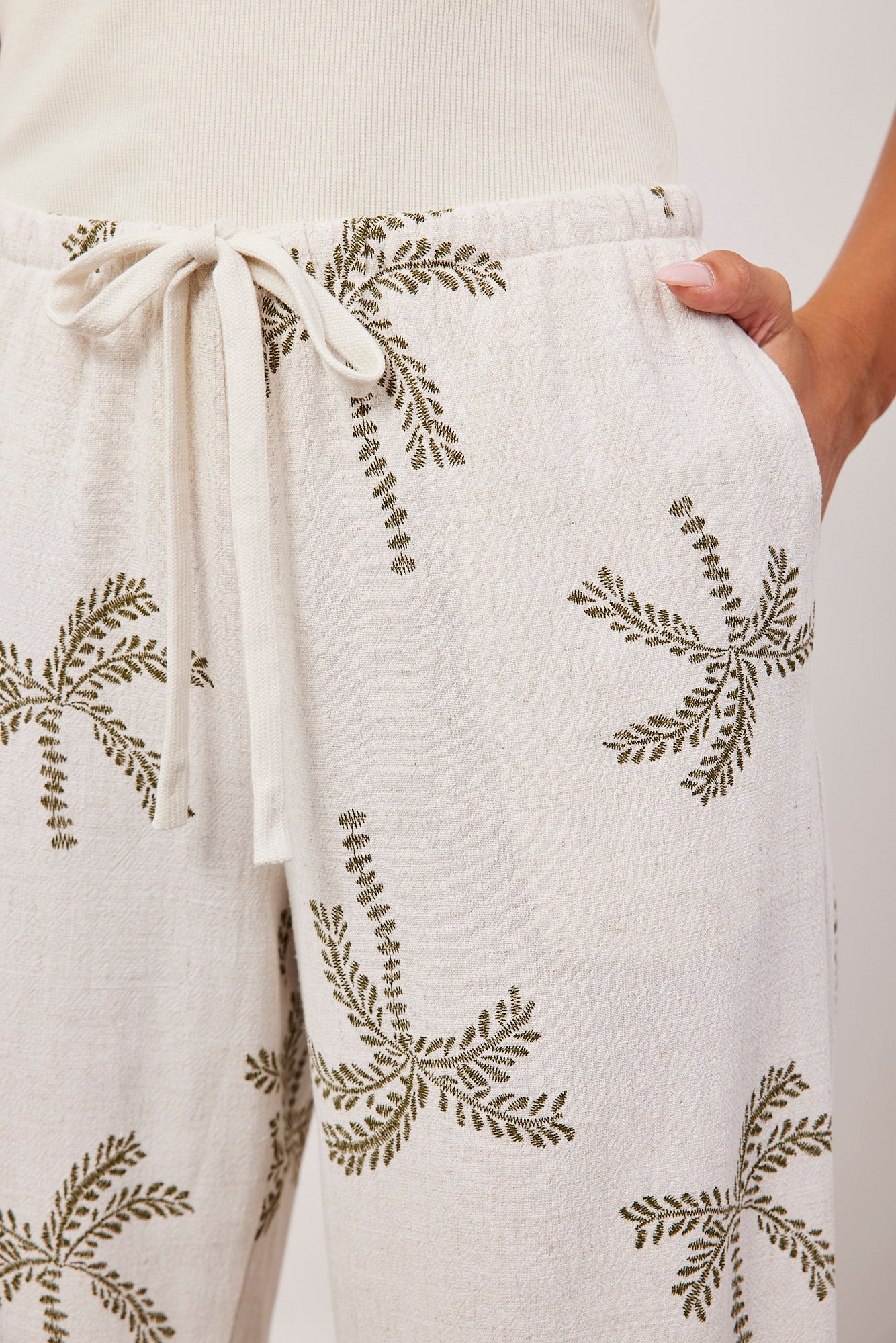 מכנסיים בשילוב פשתן עם הדפס - ITAY BRANDS