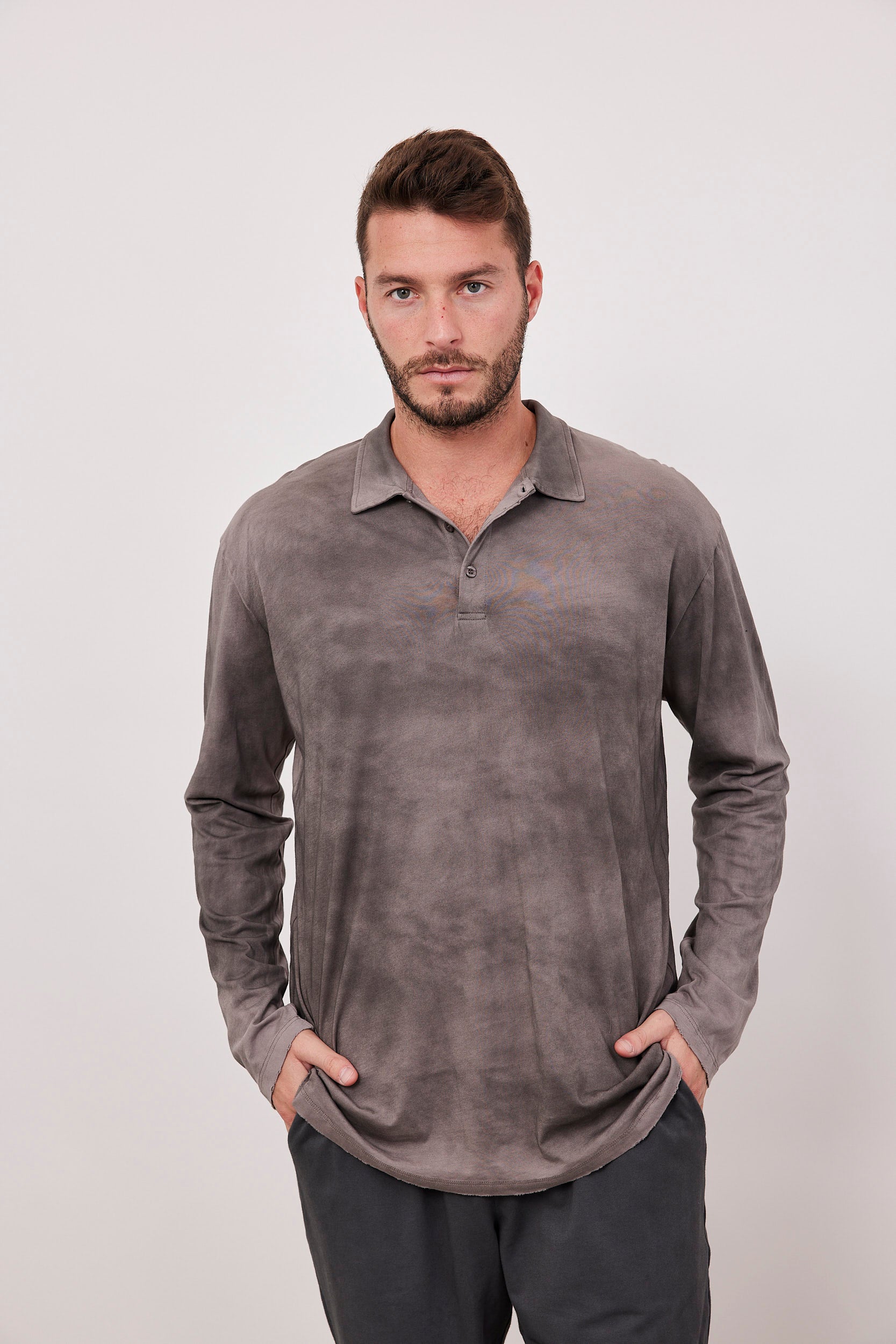 חולצת ווש ארוכה עם צווארון