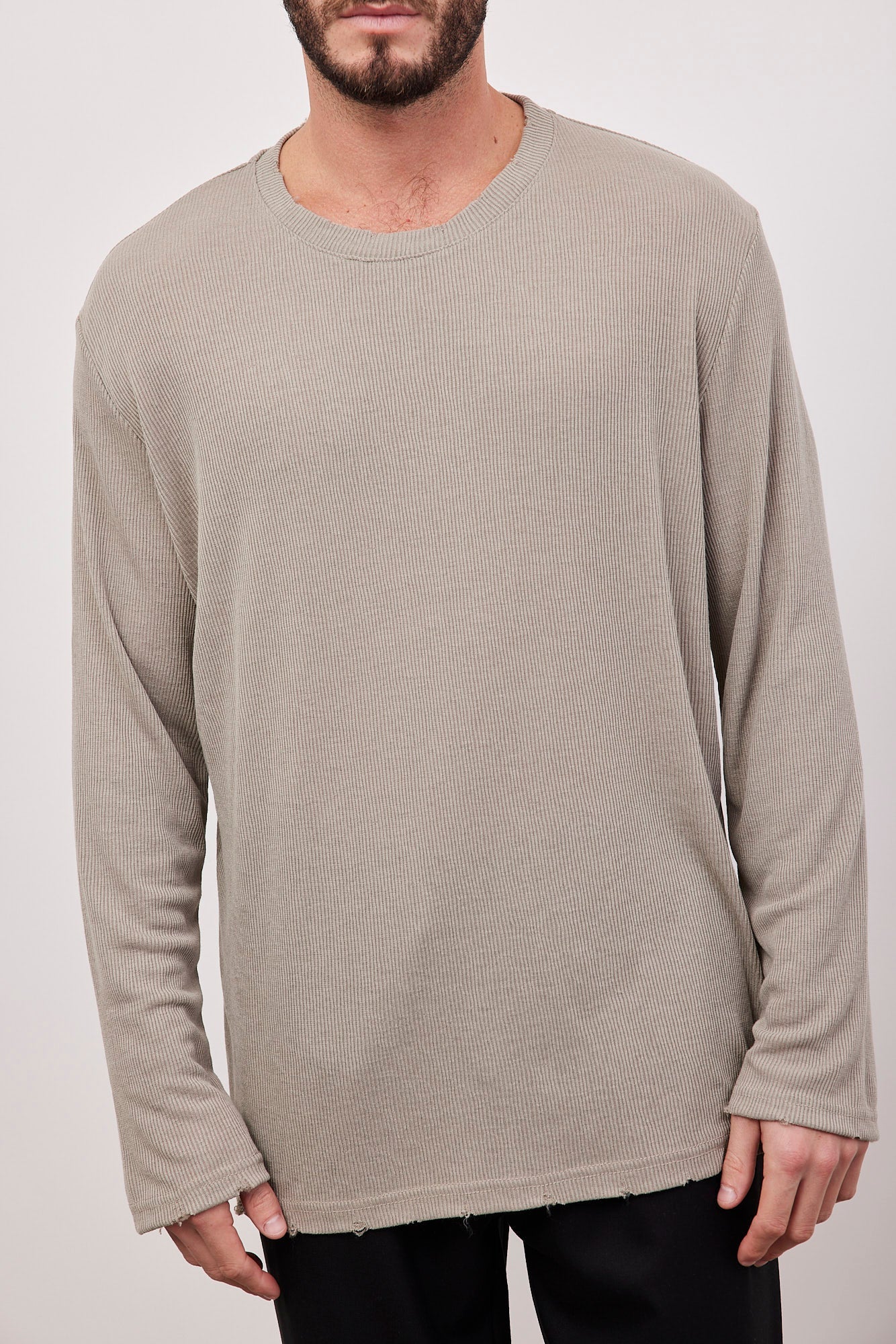 חולצה בטקסטורת פסים גימור קרעים - ITAY BRANDS