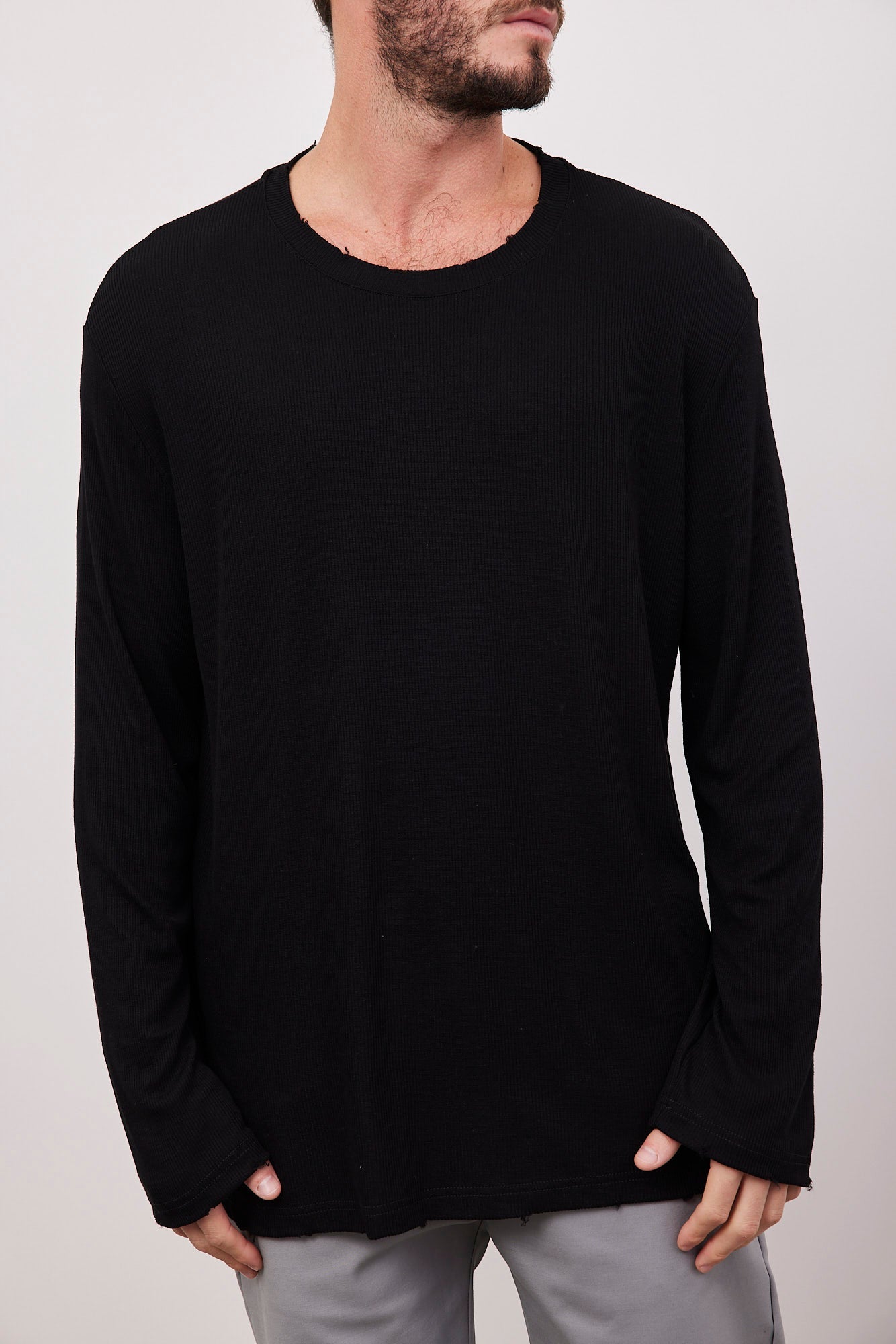 חולצה בטקסטורת פסים גימור קרעים - ITAY BRANDS