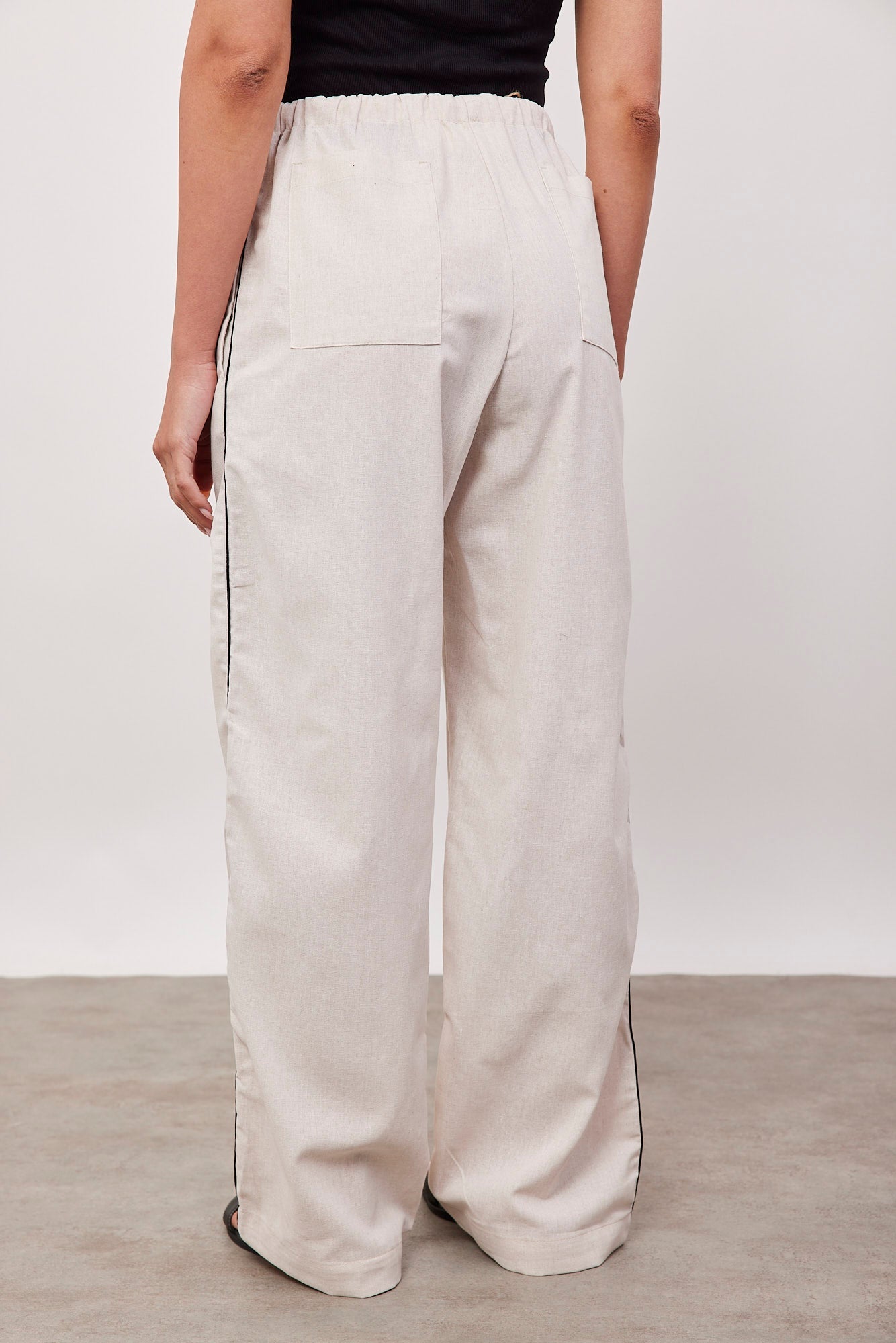 מכנסיים בשילוב פשתן עם פס צידי - ITAY BRANDS