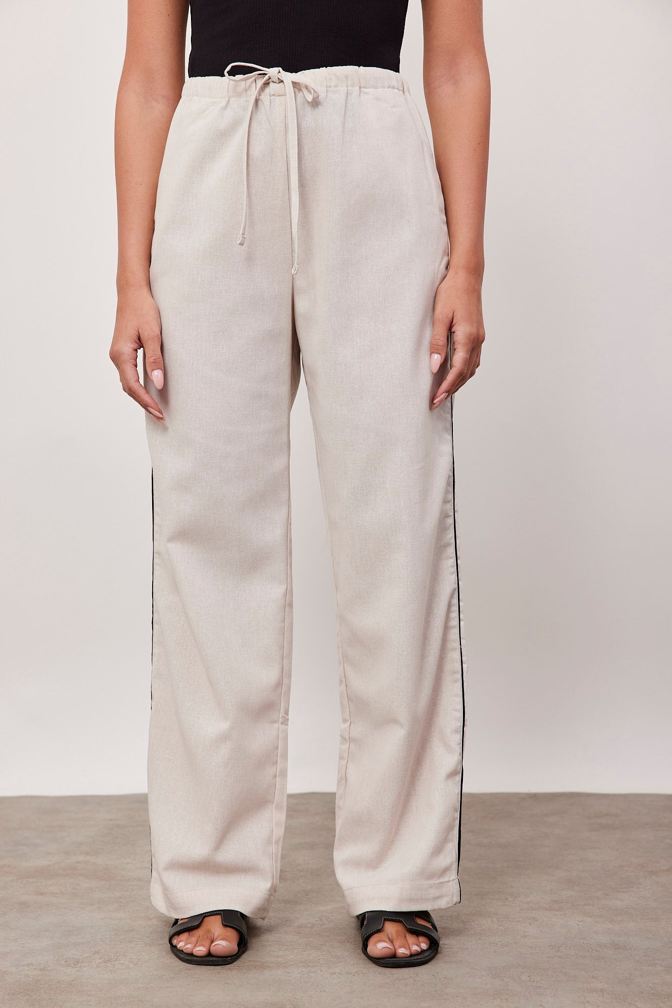 מכנסיים בשילוב פשתן עם פס צידי - ITAY BRANDS