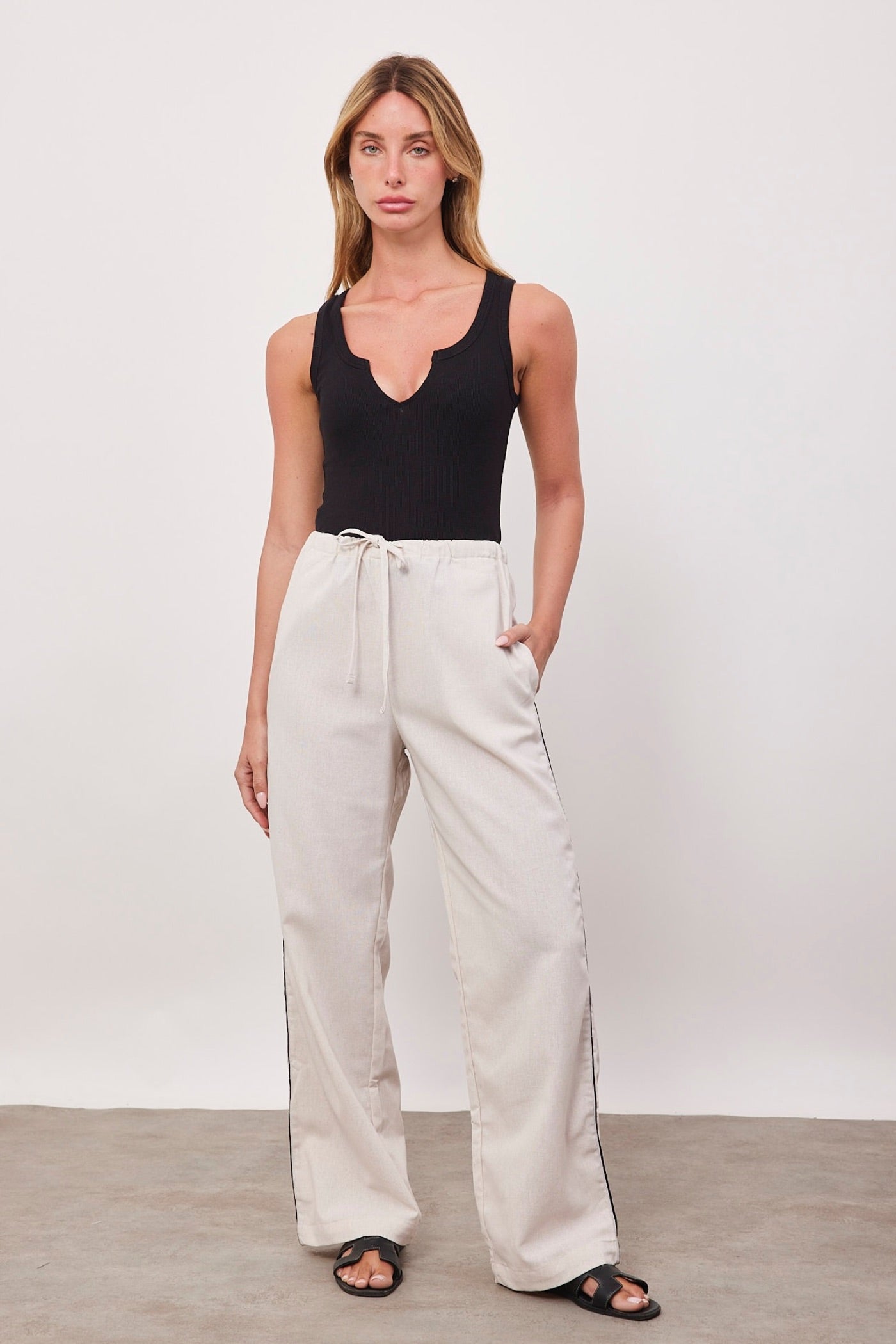 מכנסיים בשילוב פשתן עם פס צידי - ITAY BRANDS