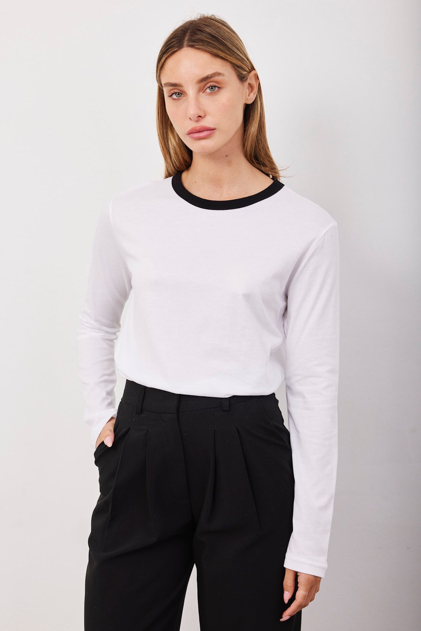 חולצה ארוכה צווארון קולור בלוק - ITAY BRANDS