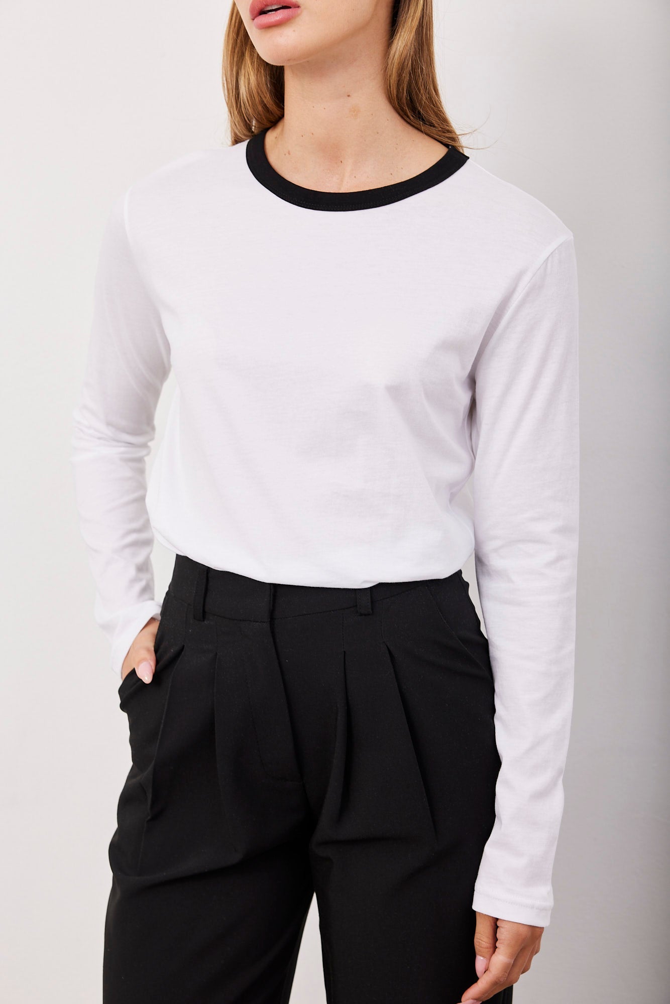 חולצה ארוכה צווארון קולור בלוק - ITAY BRANDS