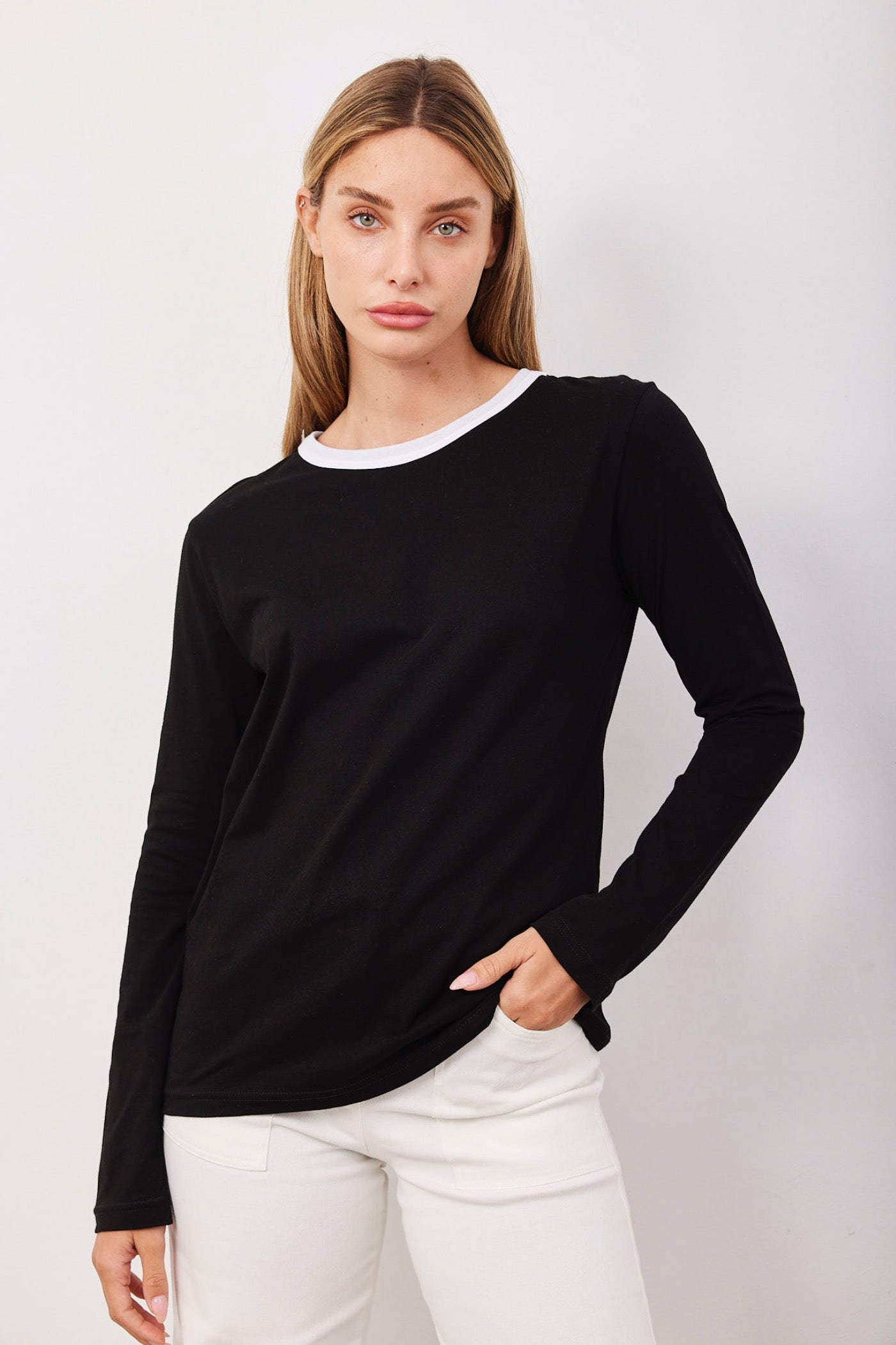 חולצה ארוכה צווארון קולור בלוק - ITAY BRANDS