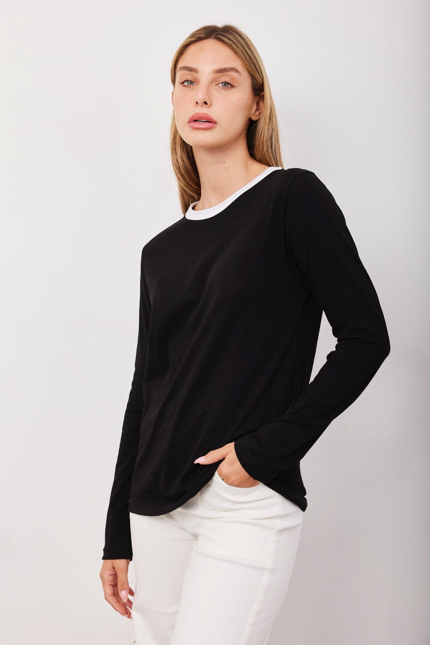 חולצה ארוכה צווארון קולור בלוק - ITAY BRANDS