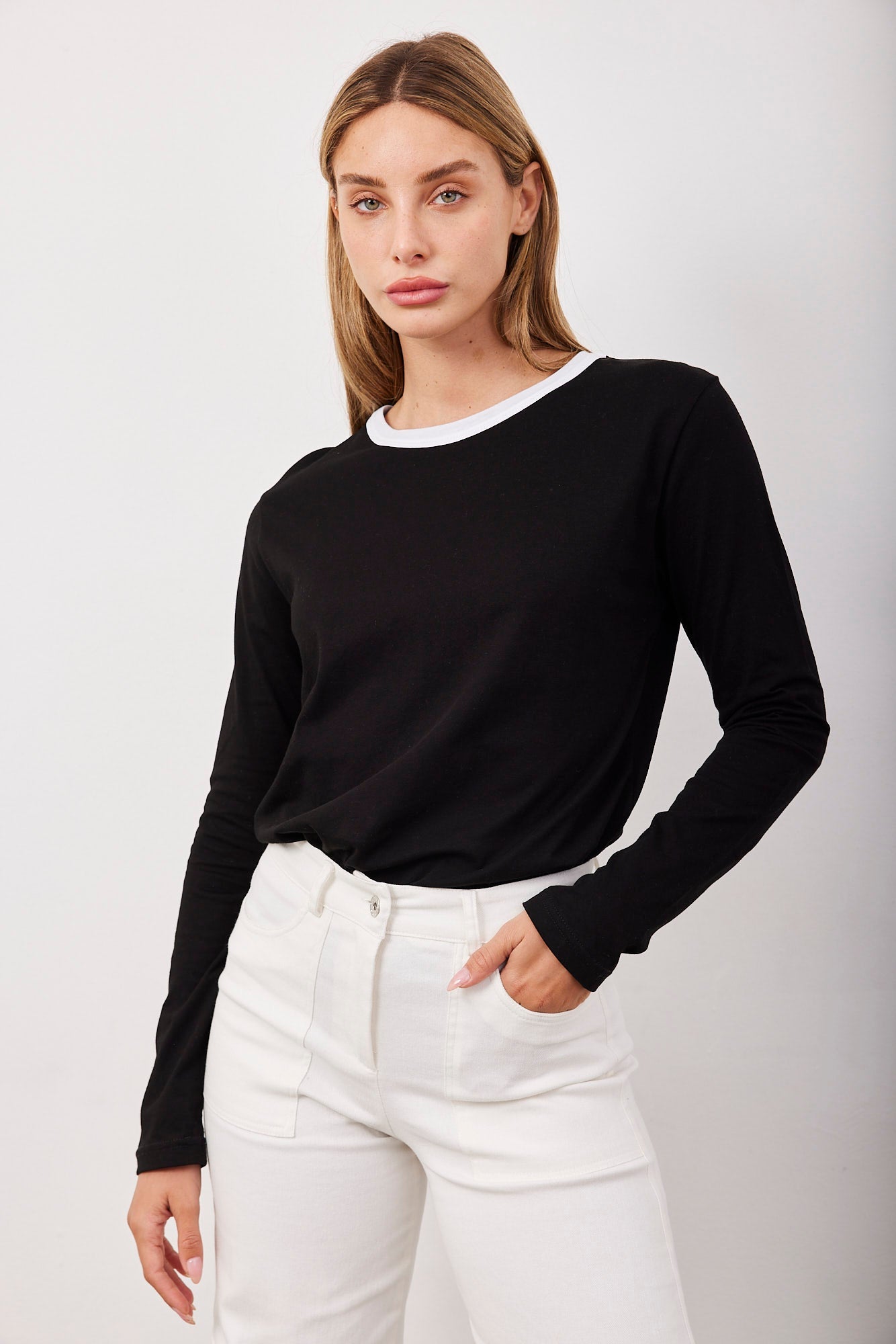 חולצה ארוכה צווארון קולור בלוק - ITAY BRANDS