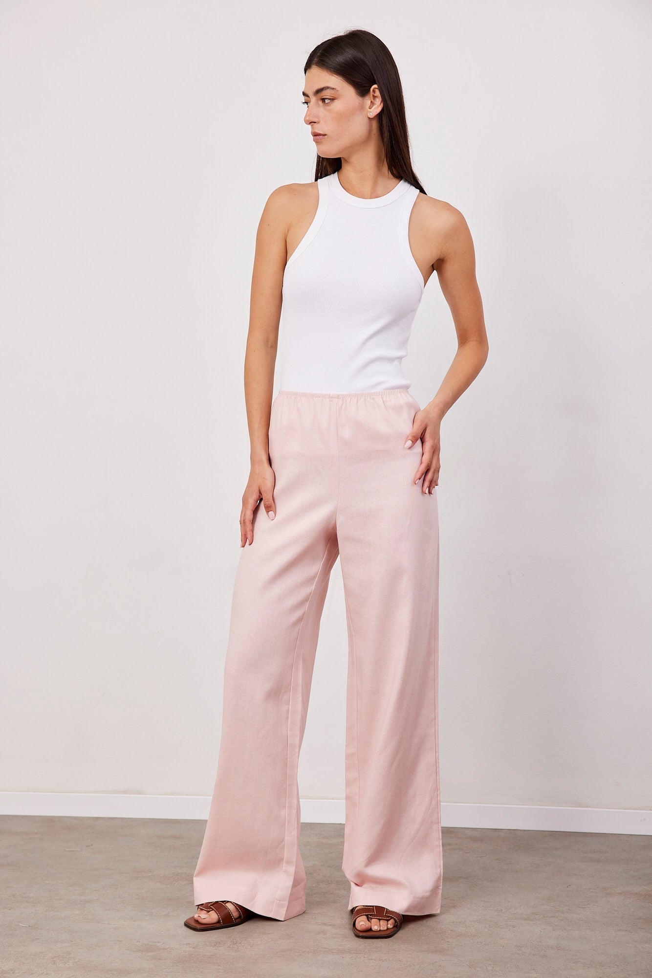 מכנסיים בשילוב פשתן גומי דק - ITAY BRANDS