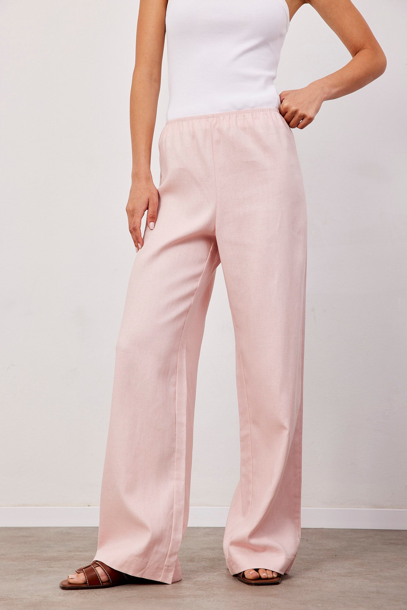 מכנסיים בשילוב פשתן גומי דק - ITAY BRANDS