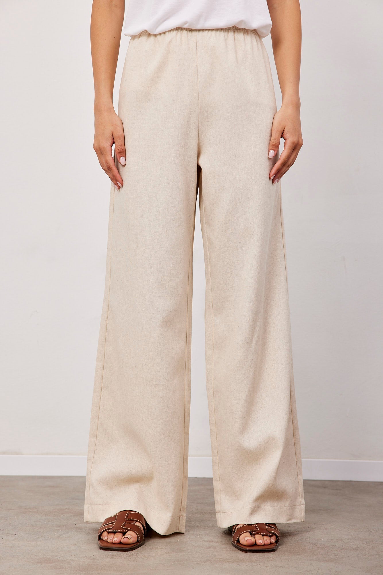 מכנסיים בשילוב פשתן גומי דק - ITAY BRANDS