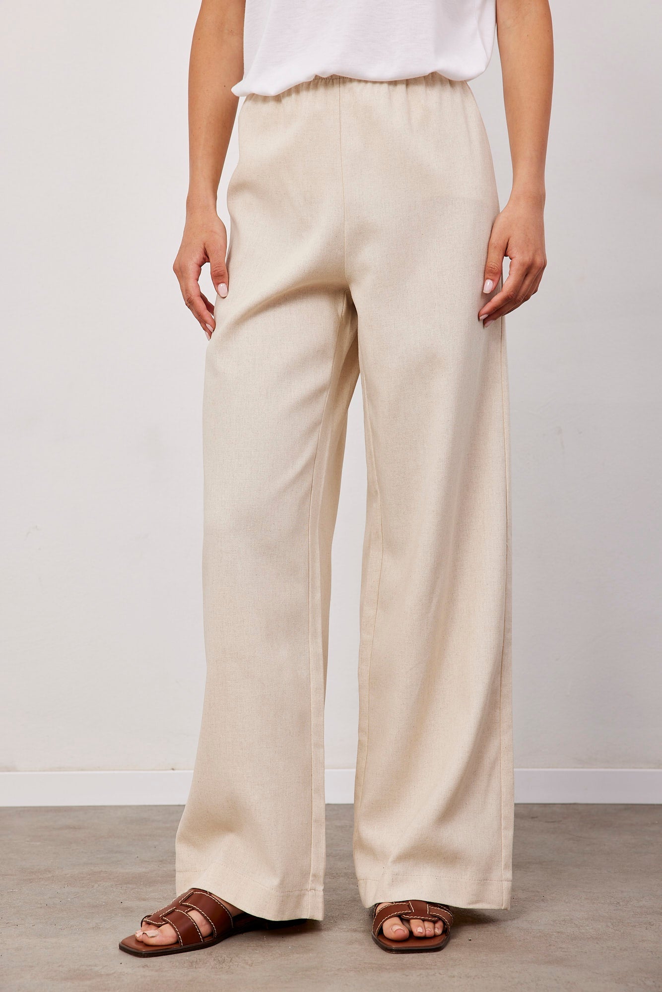 מכנסיים בשילוב פשתן גומי דק - ITAY BRANDS