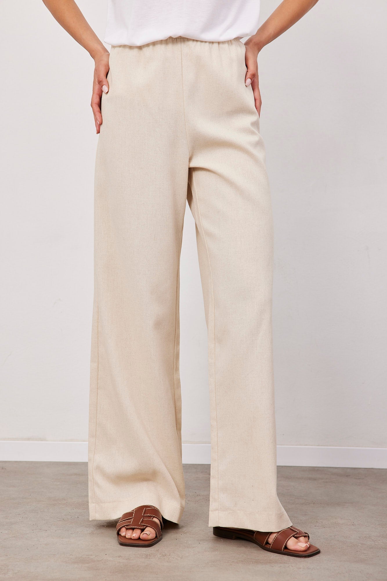 מכנסיים בשילוב פשתן גומי דק - ITAY BRANDS