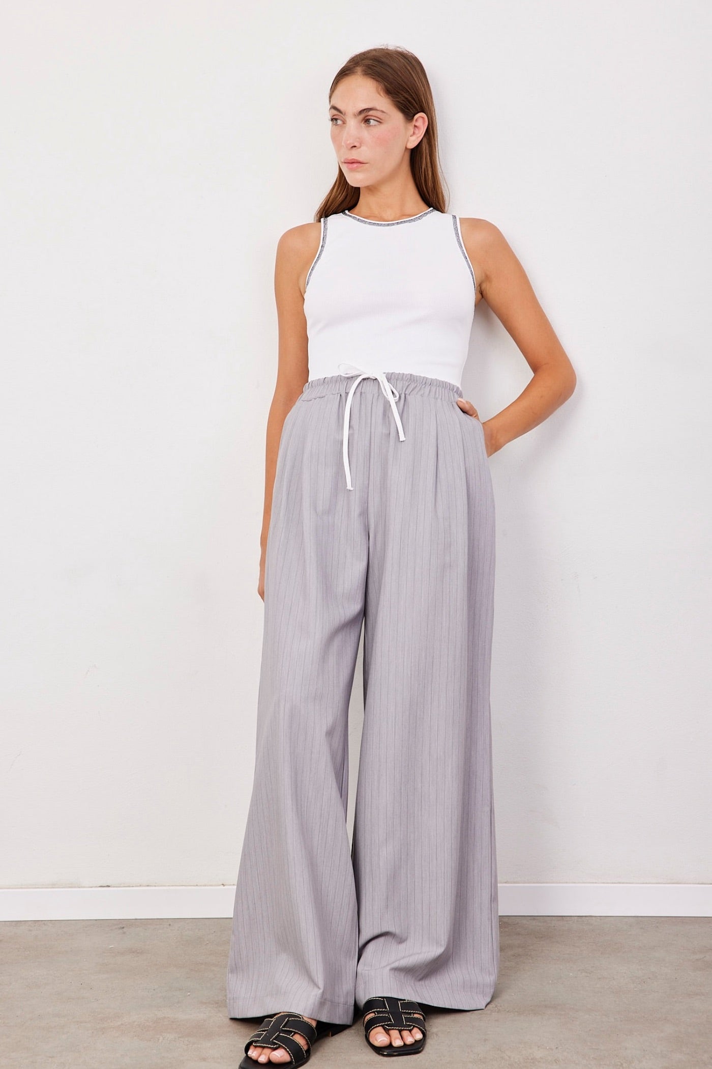 מכנסי פסים ארוכים מתרחבים - ITAY BRANDS