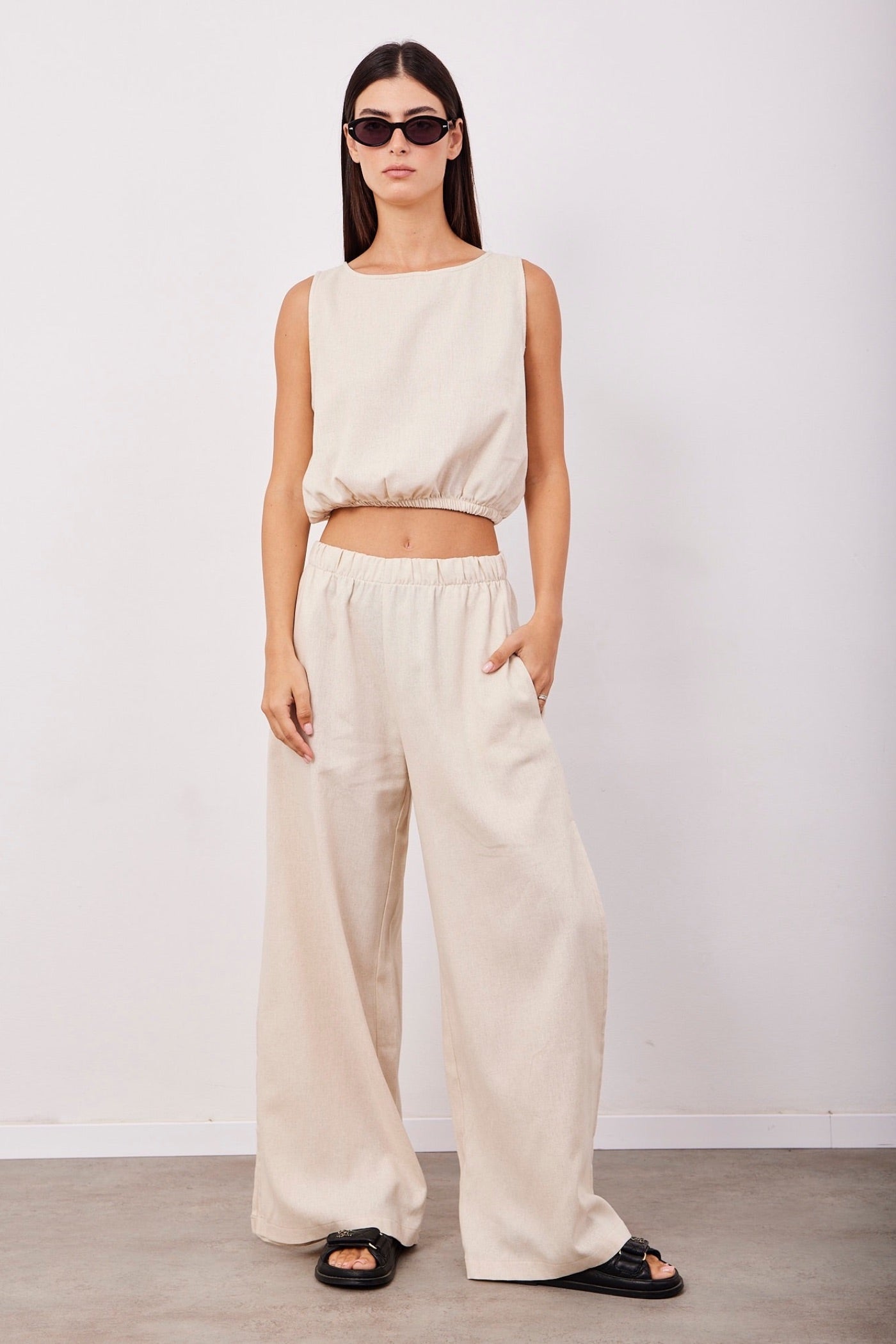 חליפת קרופ בשילוב פשתן - ITAY BRANDS