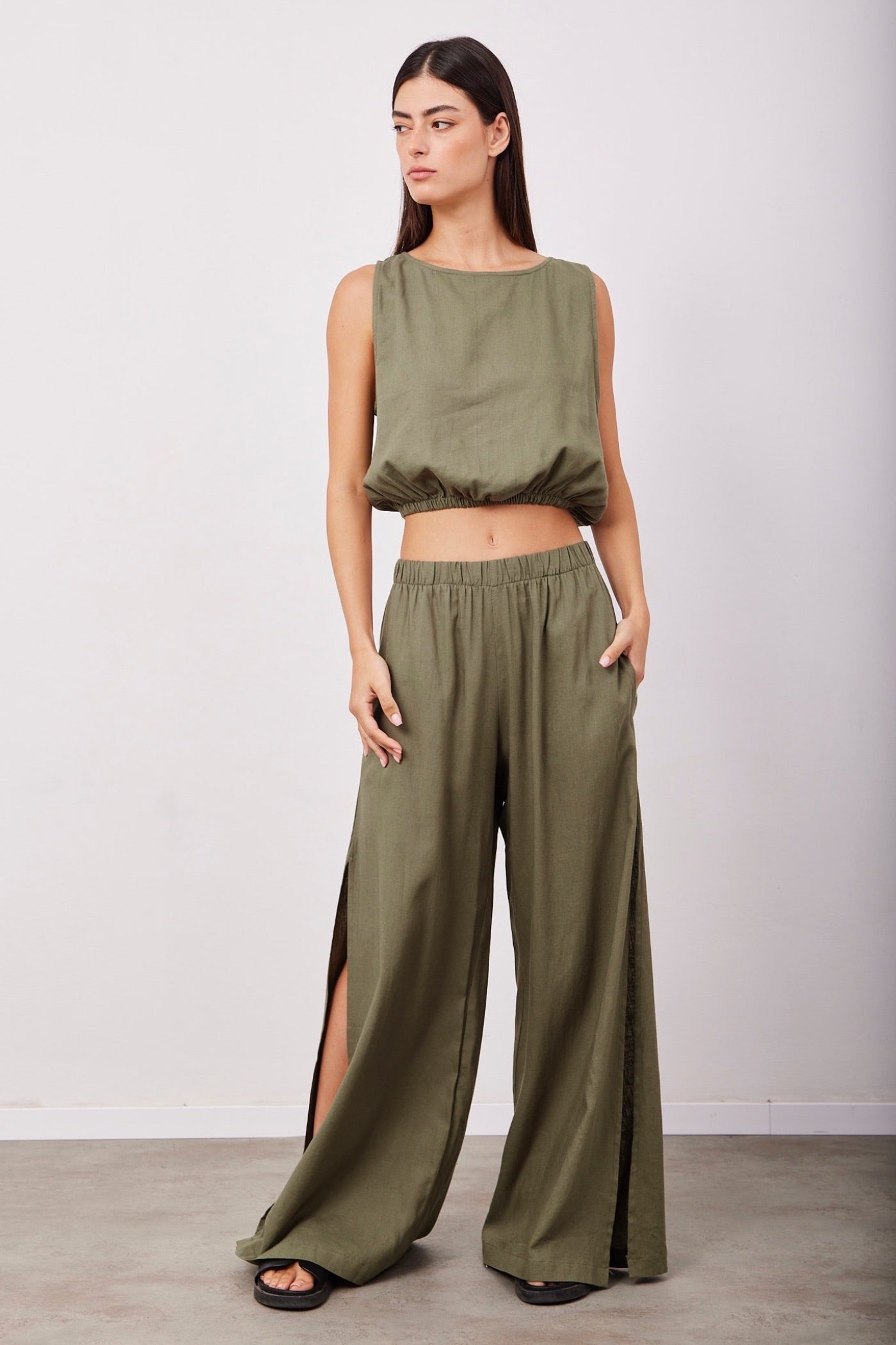 חליפת קרופ בשילוב פשתן - ITAY BRANDS