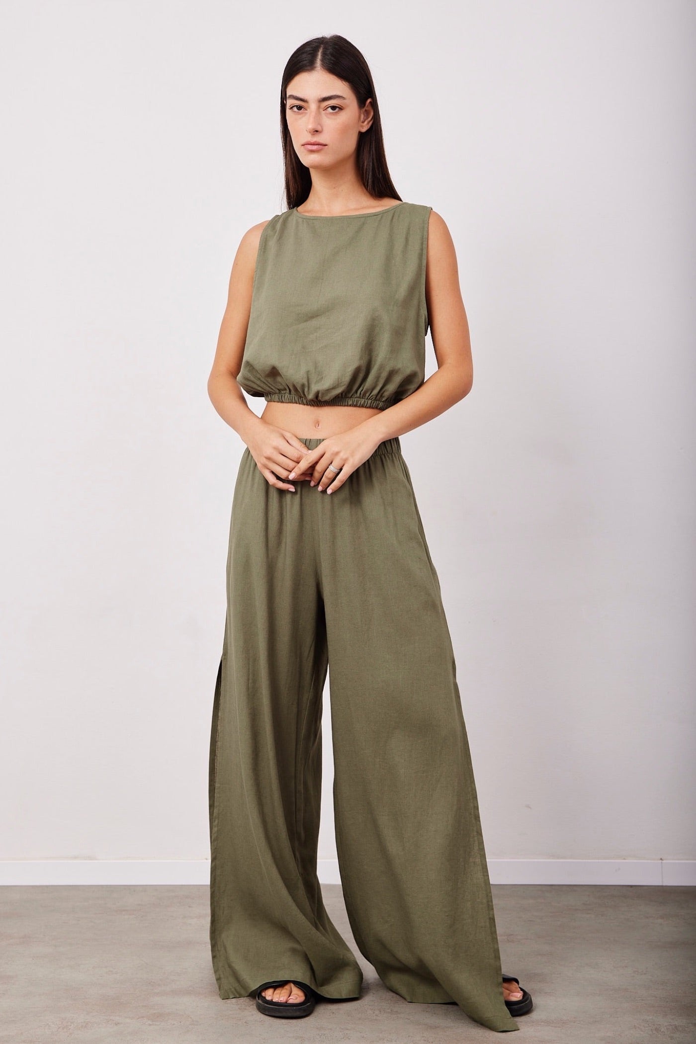 חליפת קרופ בשילוב פשתן - ITAY BRANDS