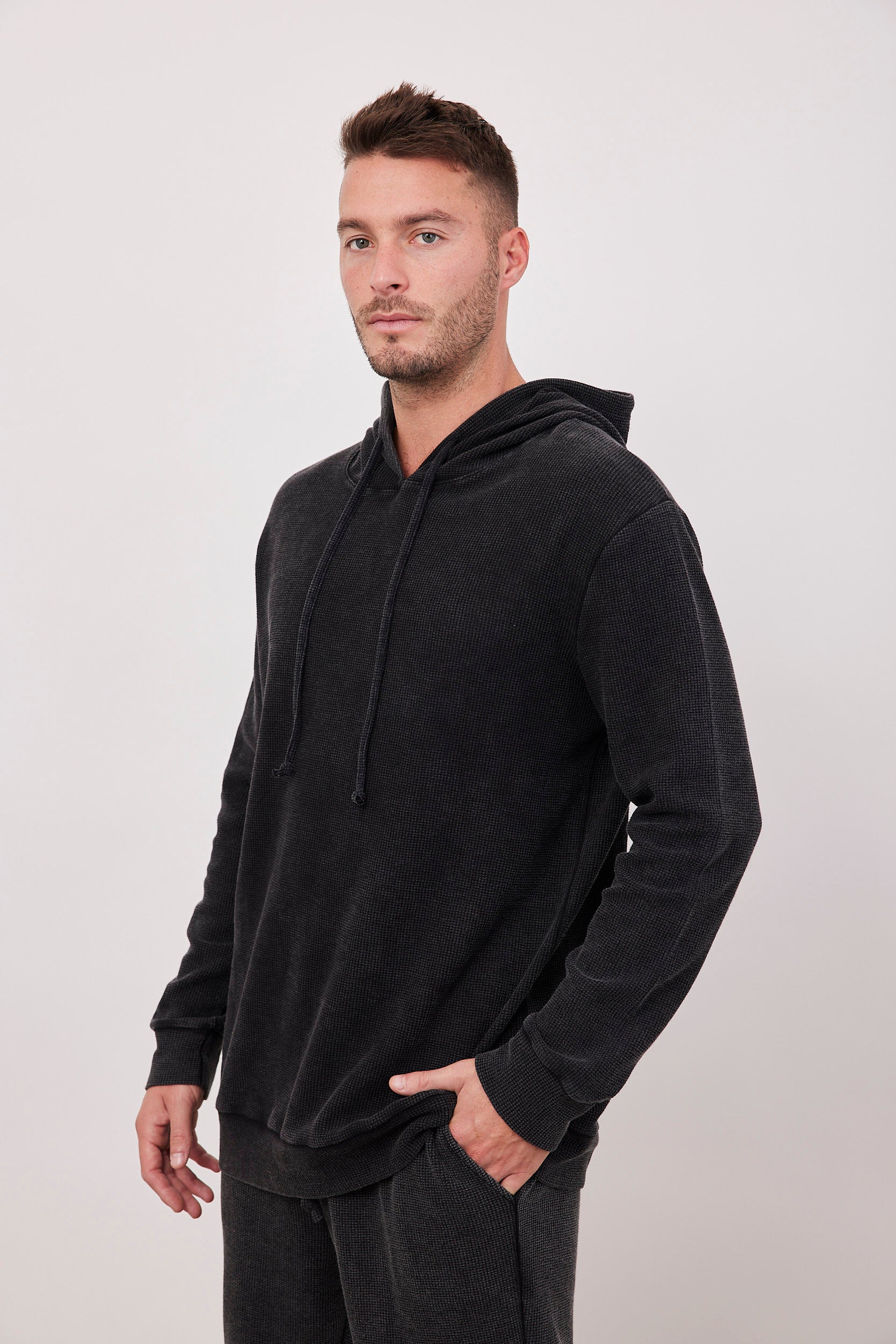 סווטשרט בד וופל עם צווארון