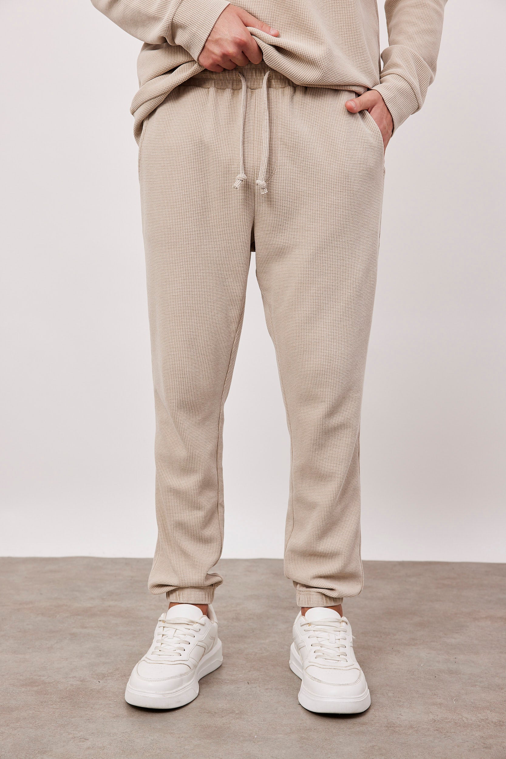 מכנסי בד וופל בסיומת גומי