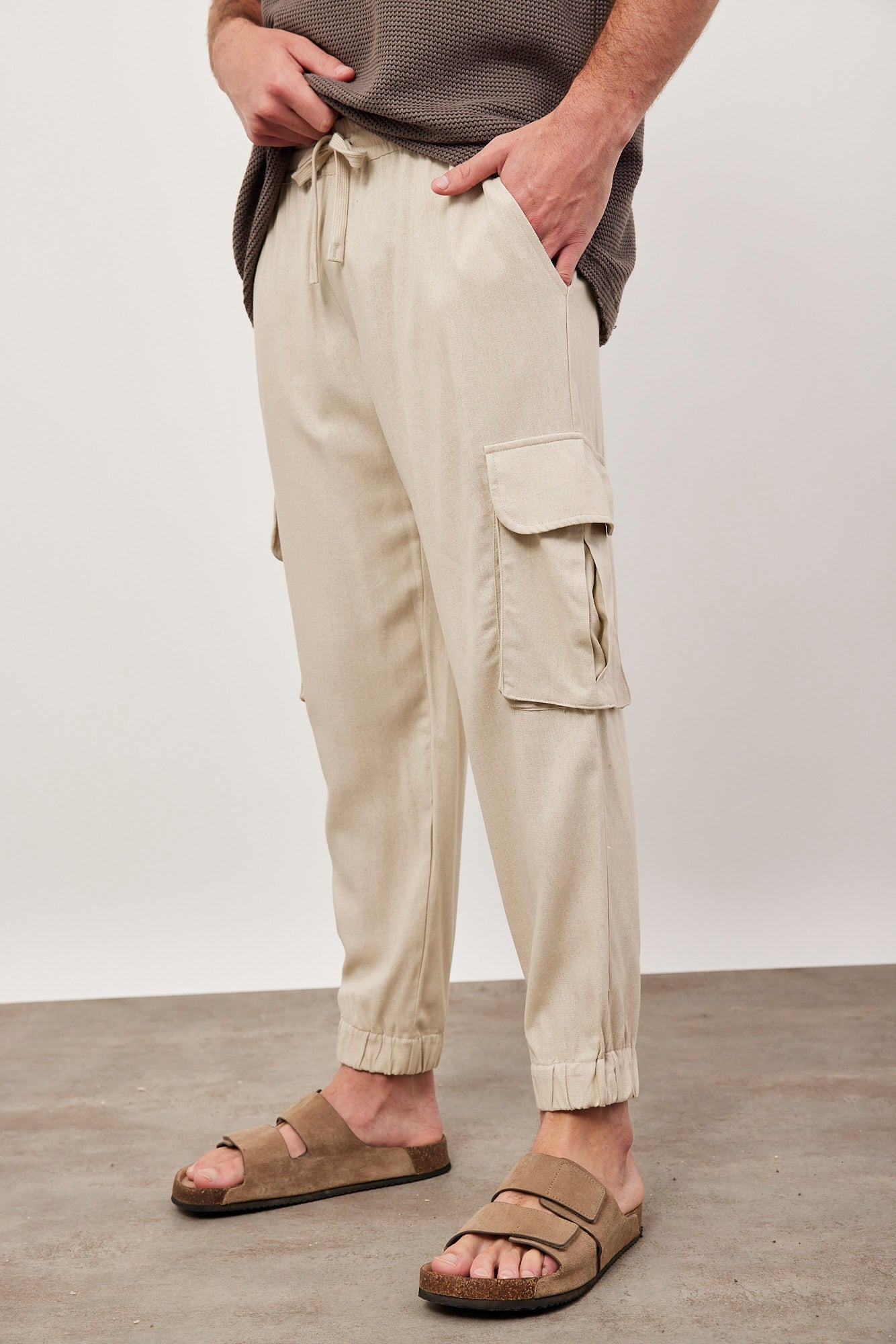 מכנסי גומי בשילוב פשתן - ITAY BRANDS