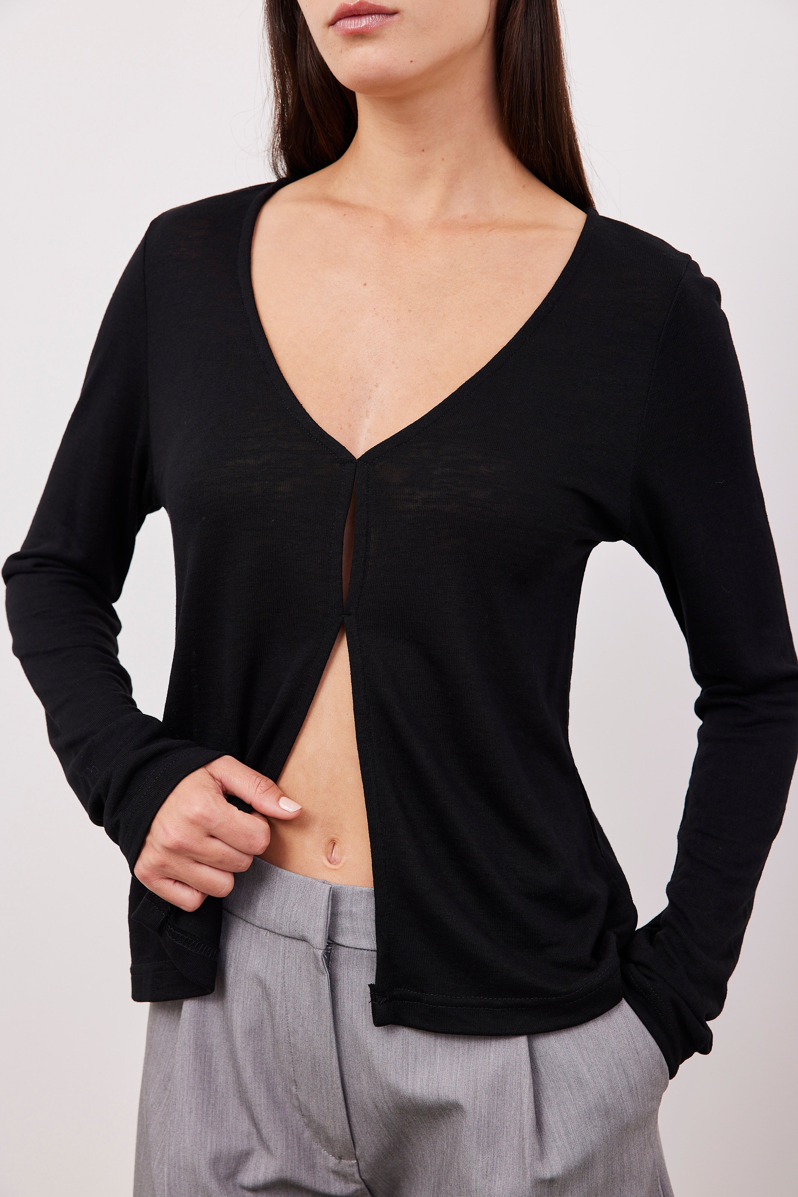 חולצה ארוכה במראה פשתן פתח קדמי - ITAY BRANDS