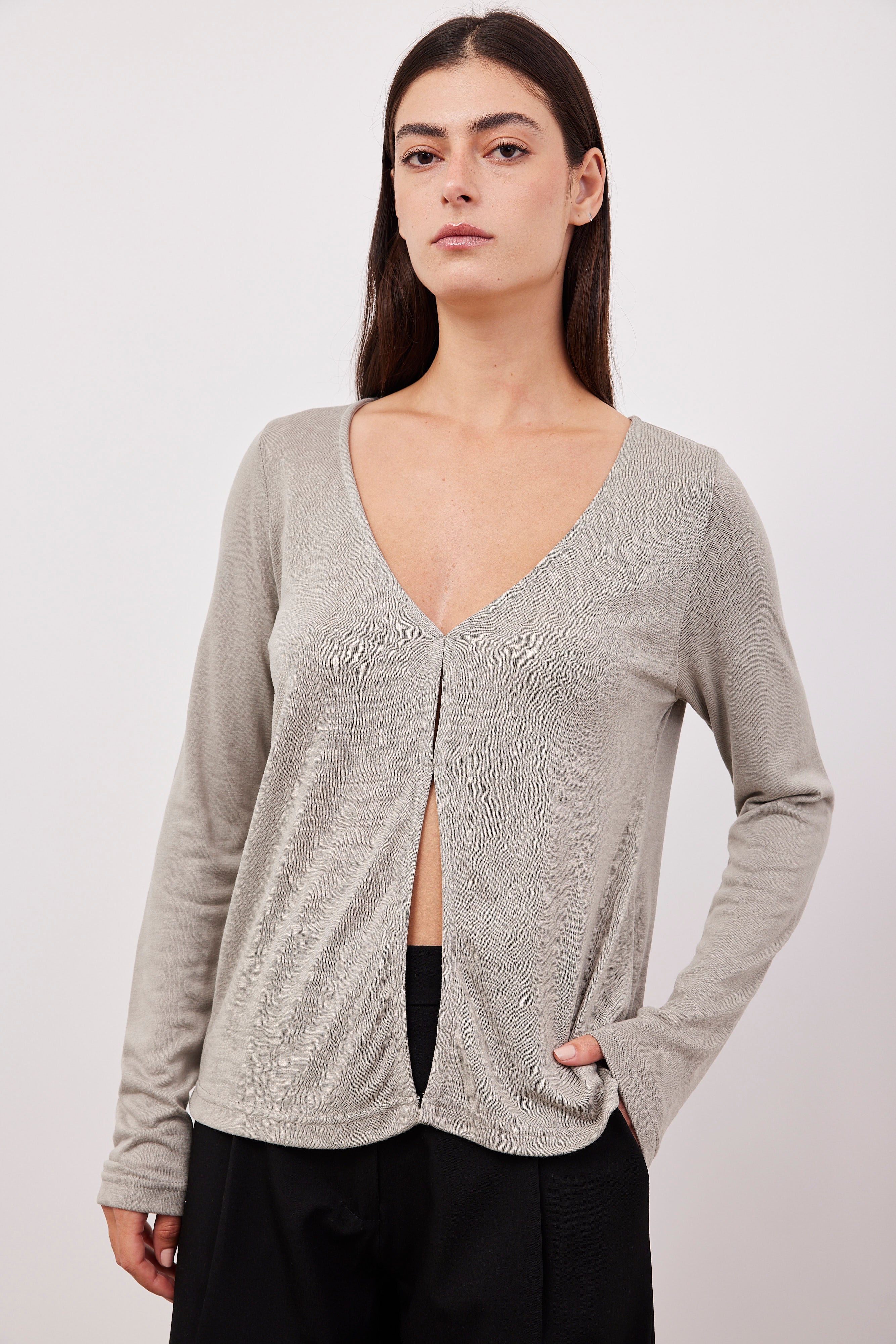 חולצה ארוכה במראה פשתן פתח קדמי - ITAY BRANDS