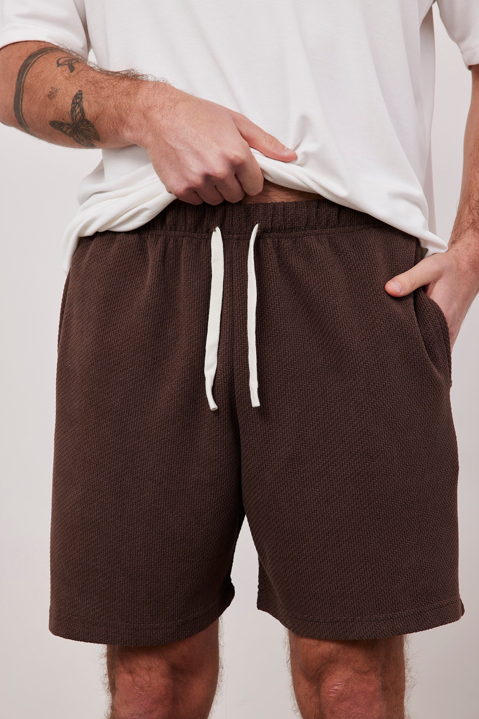 שורטס בד סריג שילוב שרוך