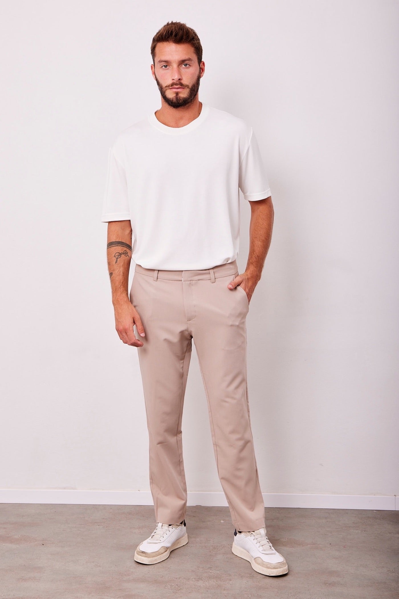 מכנסיים מחויטים - בז - ITAY BRANDS