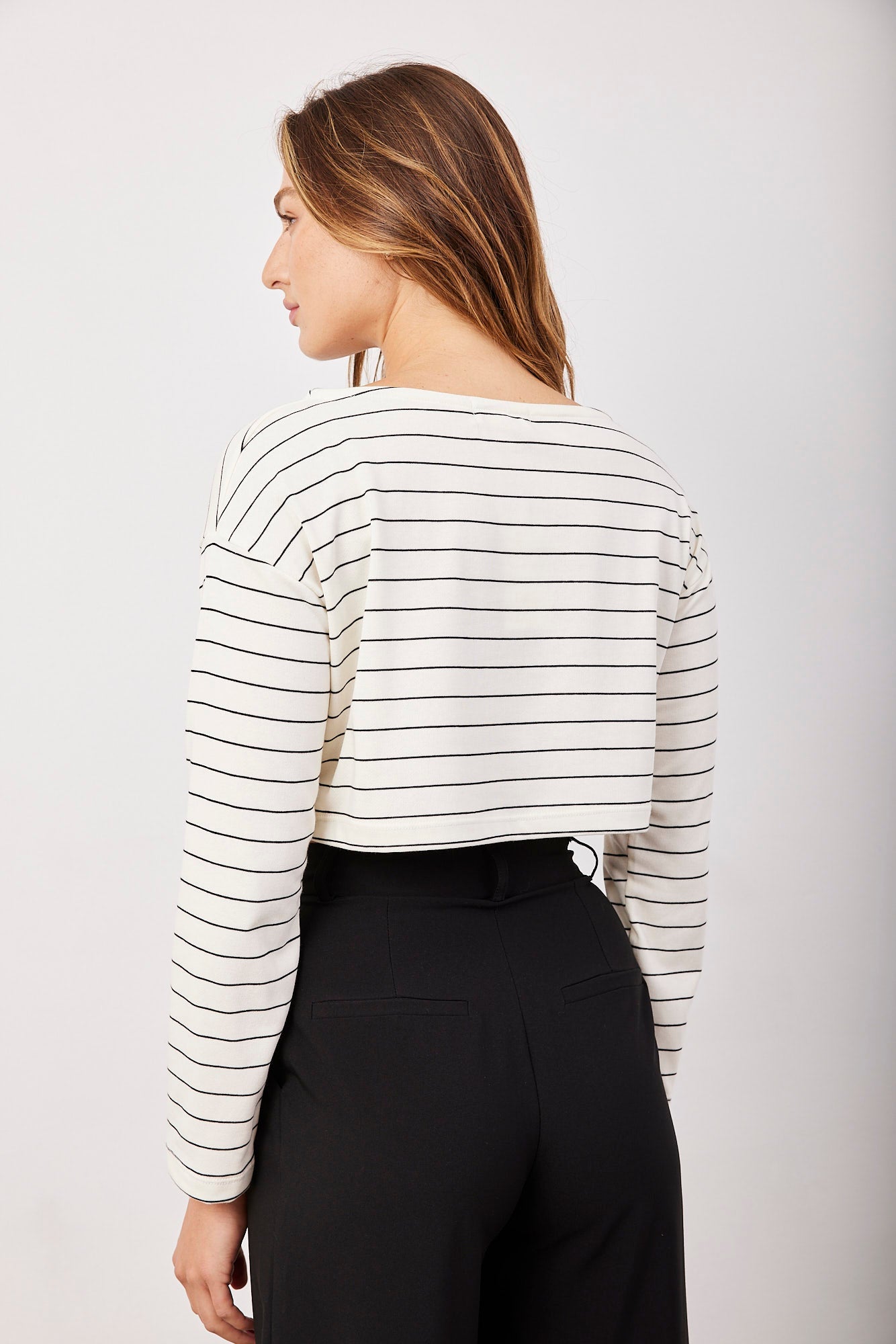 חולצת קרופ ארוכה בהדפס פסים - ITAY BRANDS