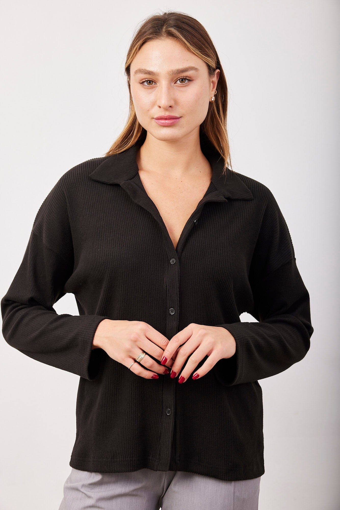 חולצה מכופתרת בטקסטורת ריב - ITAY BRANDS