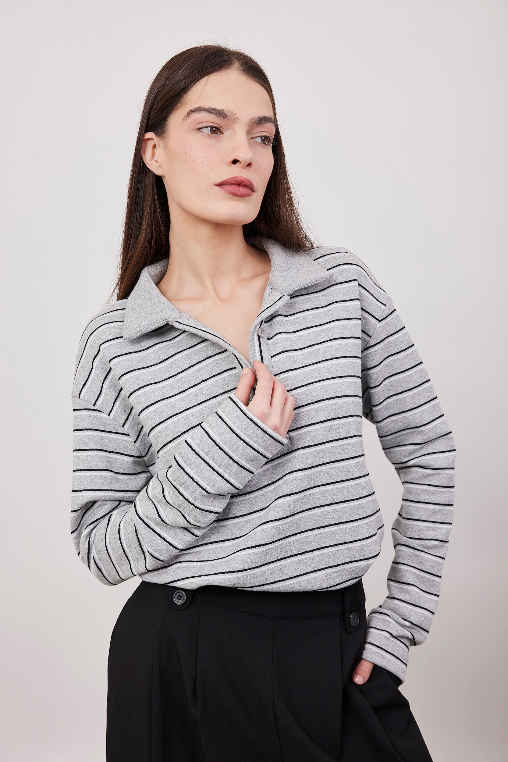 חולצת פולו פסים ארוכה