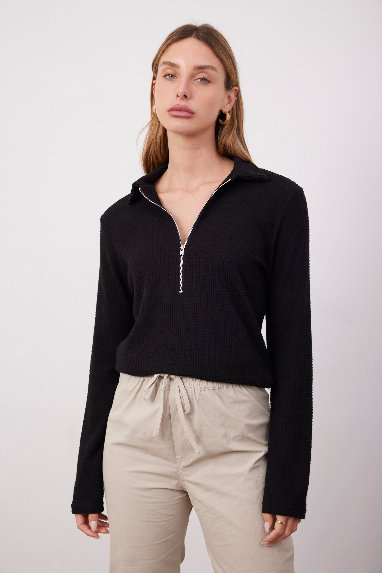 חולצת וופל עם רוכסן - ITAY BRANDS