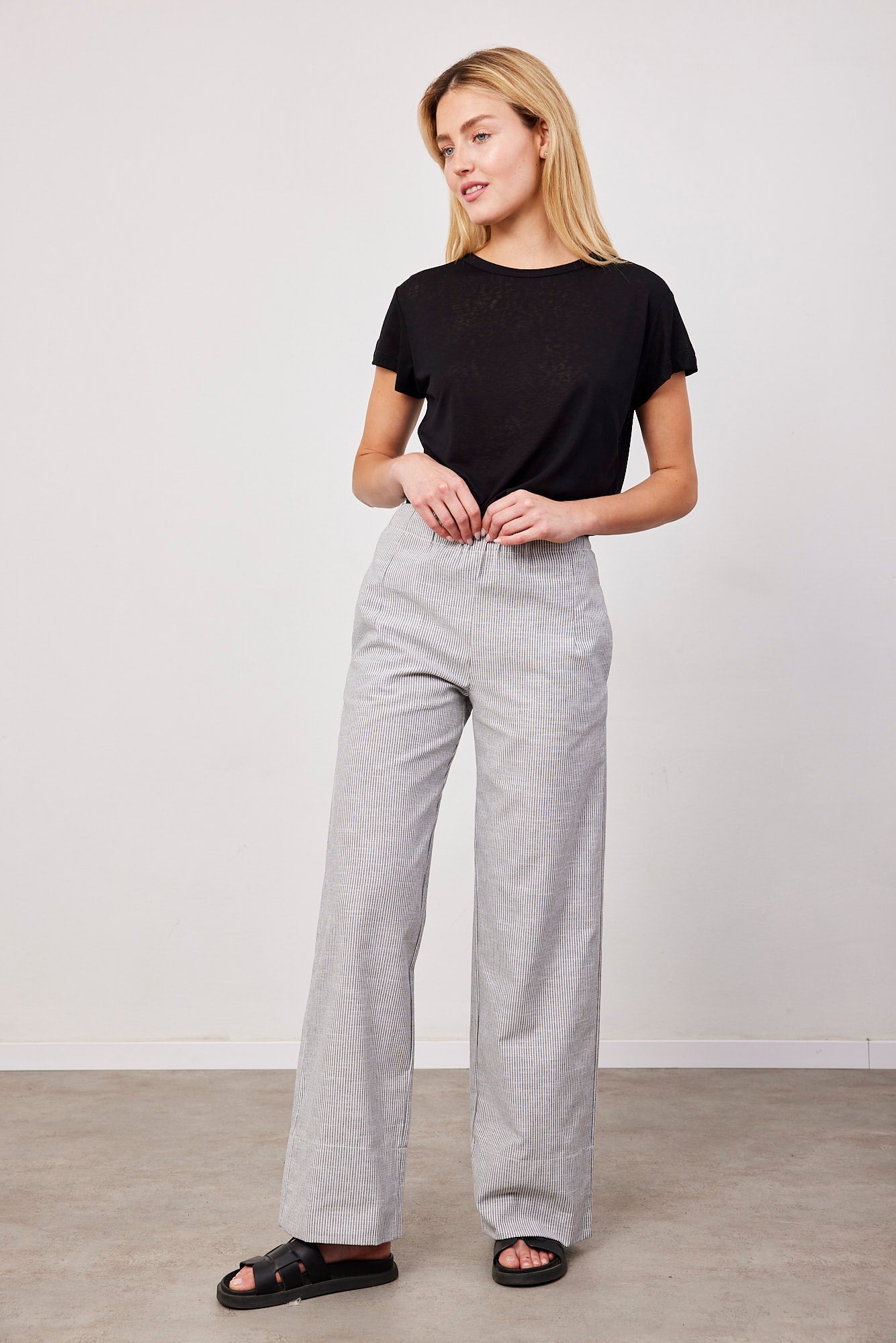 מכנסי פסים בשילוב בד פשתן - ITAY BRANDS