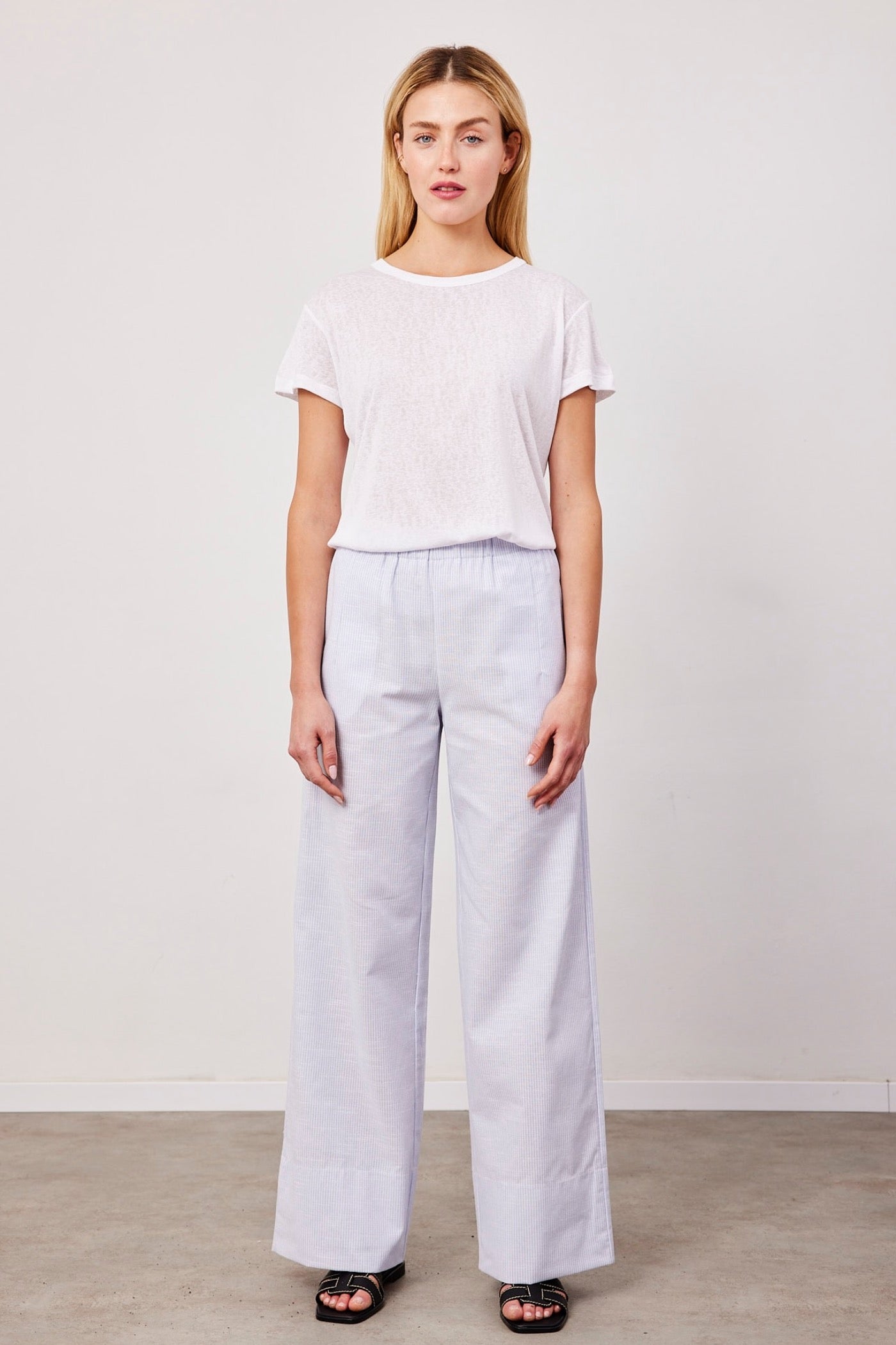 מכנסי פסים בשילוב בד פשתן - ITAY BRANDS