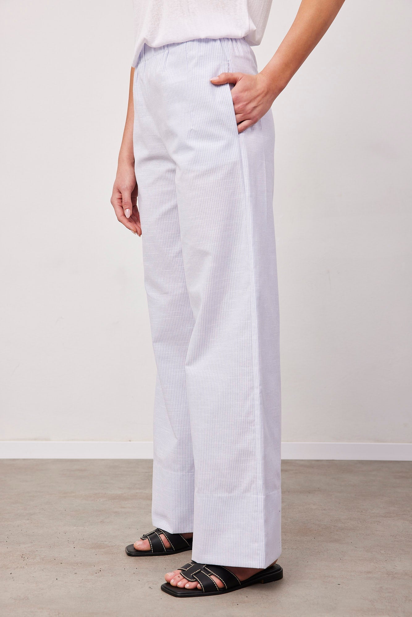 מכנסי פסים בשילוב בד פשתן - ITAY BRANDS