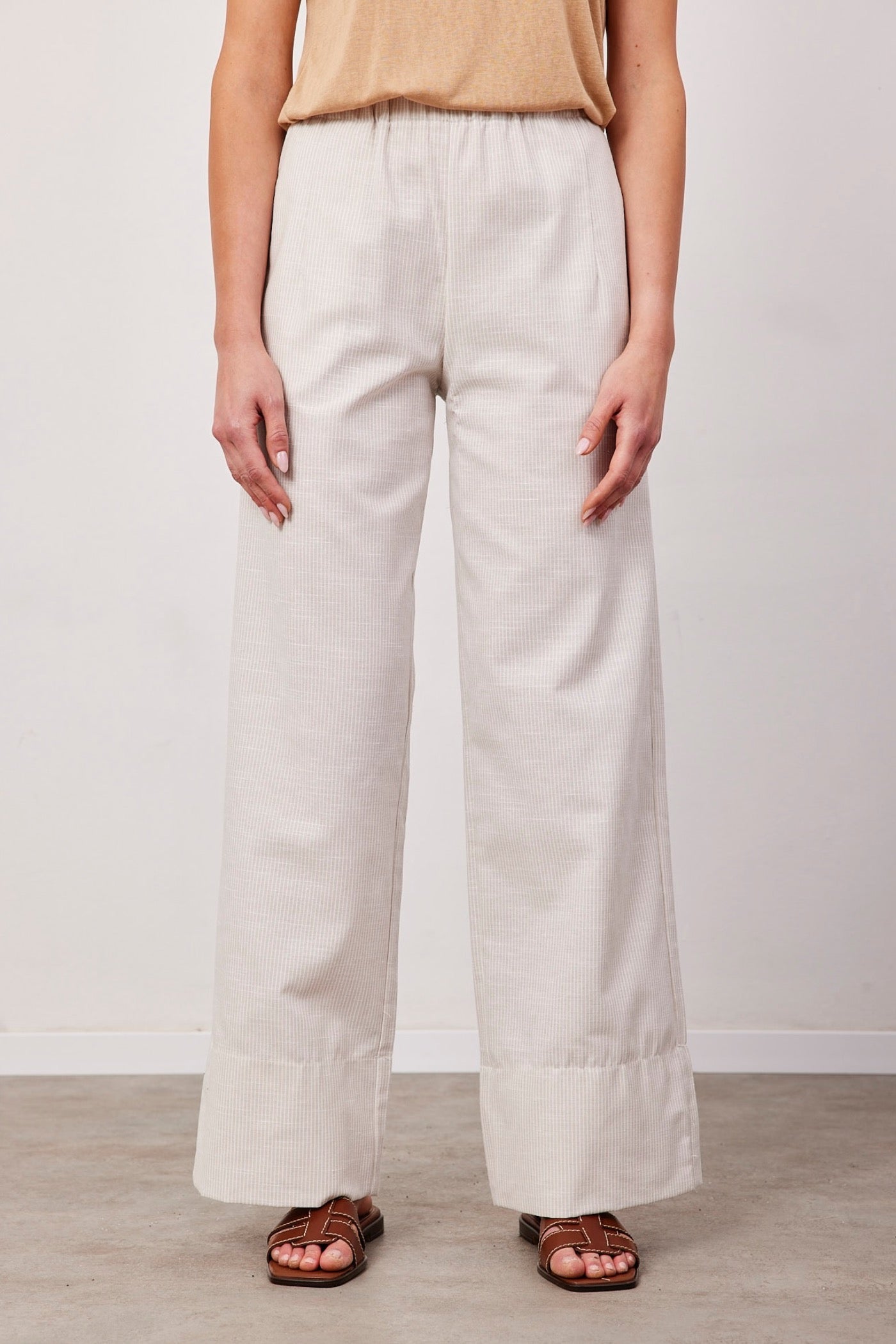 מכנסי פסים בשילוב בד פשתן - ITAY BRANDS