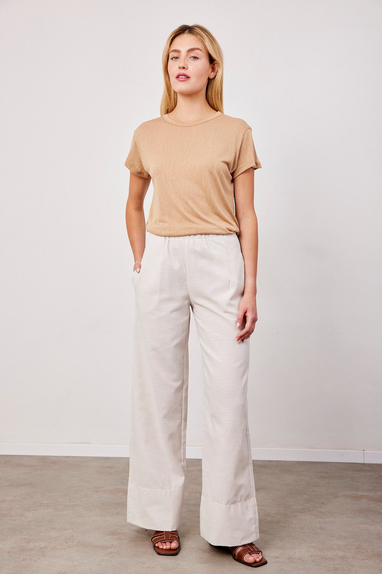 מכנסי פסים בשילוב בד פשתן - ITAY BRANDS