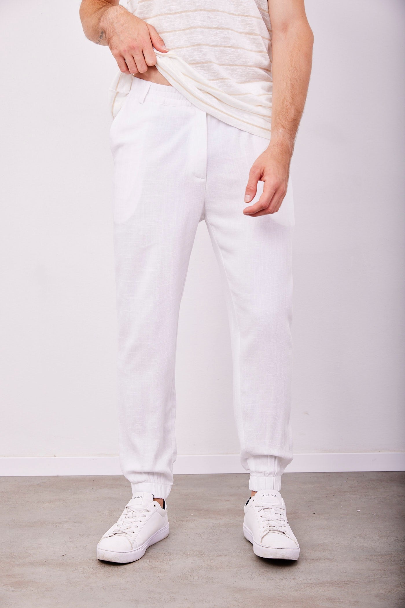 מכנסיים בשילוב בד פשתן עם גומי - ITAY BRANDS