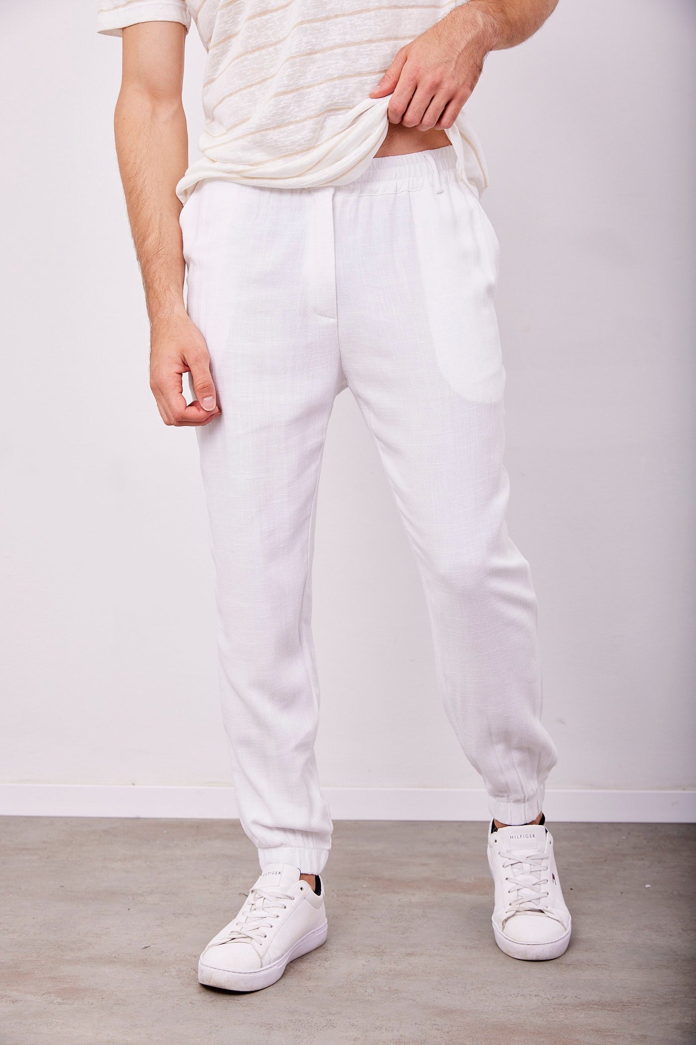 מכנסיים בשילוב בד פשתן עם גומי - ITAY BRANDS