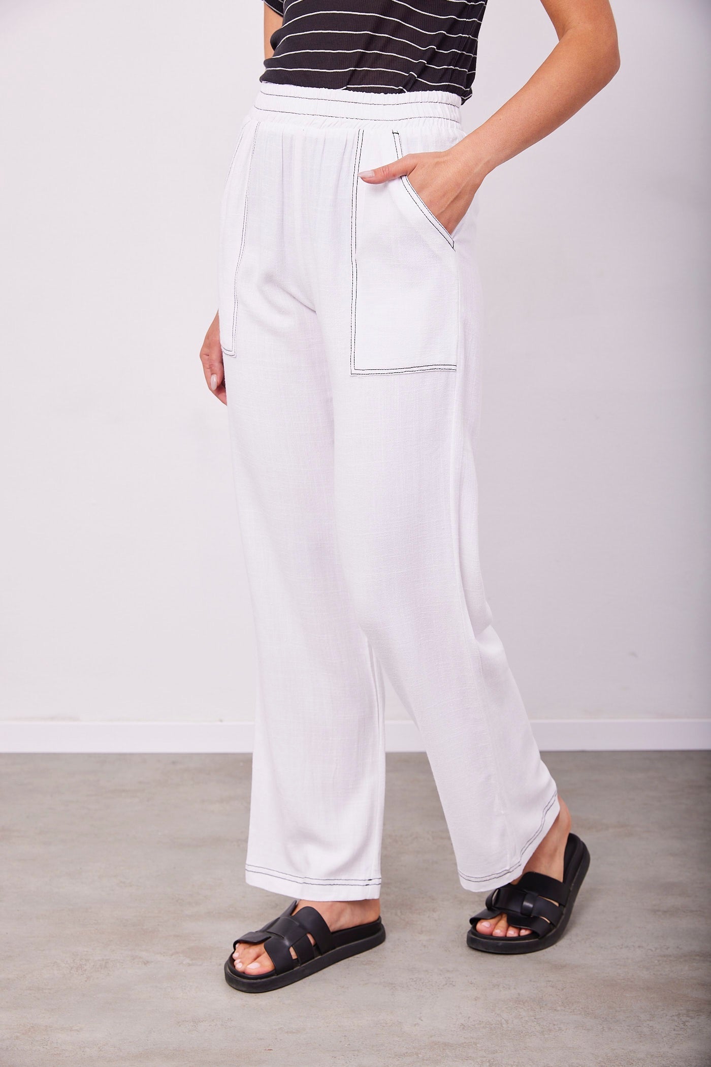 מכנסיים משולבות פשתן וכיסים מודגשים - ITAY BRANDS