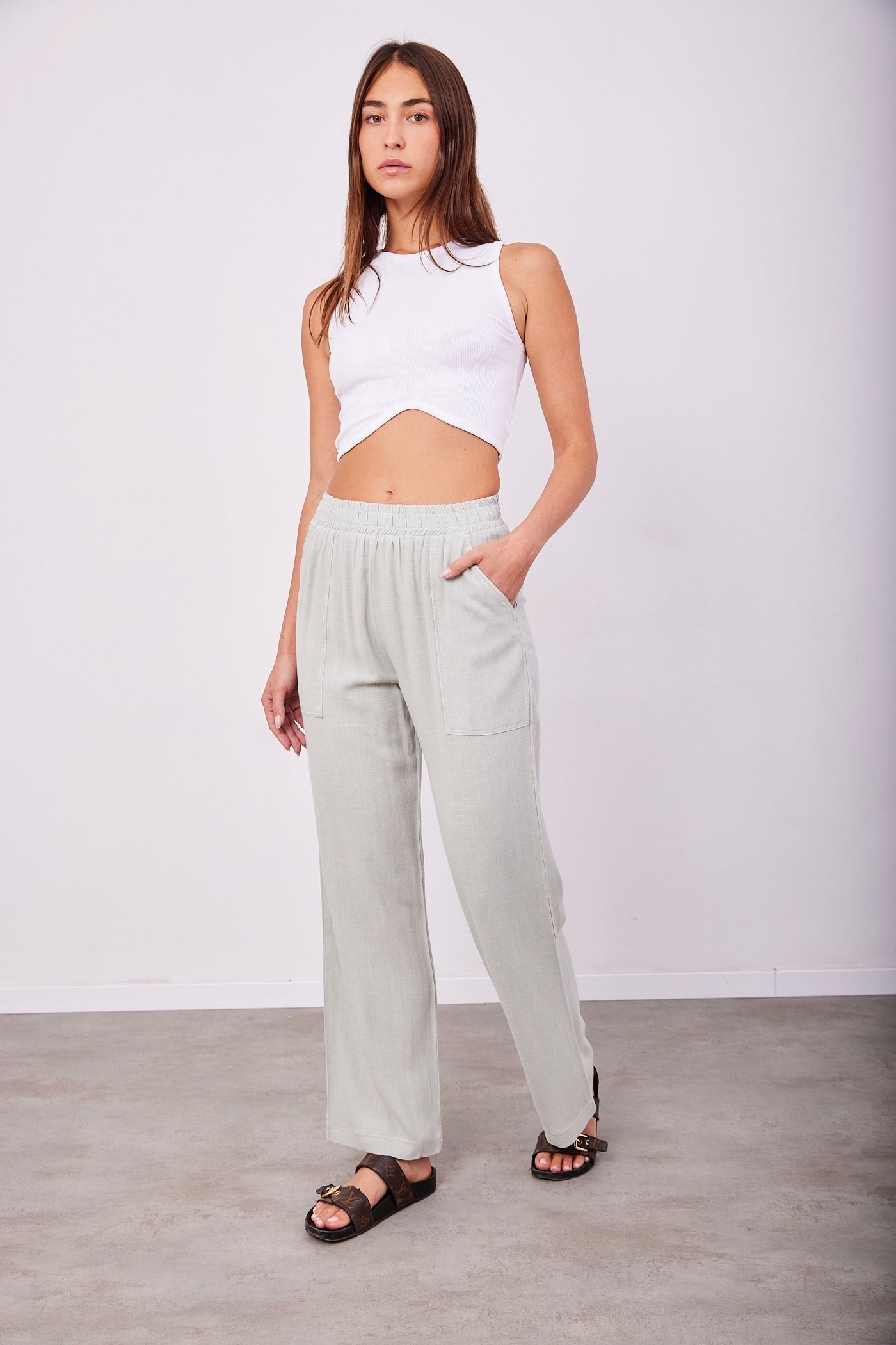 מכנסיים משולבות פשתן וכיסים מודגשים - ITAY BRANDS