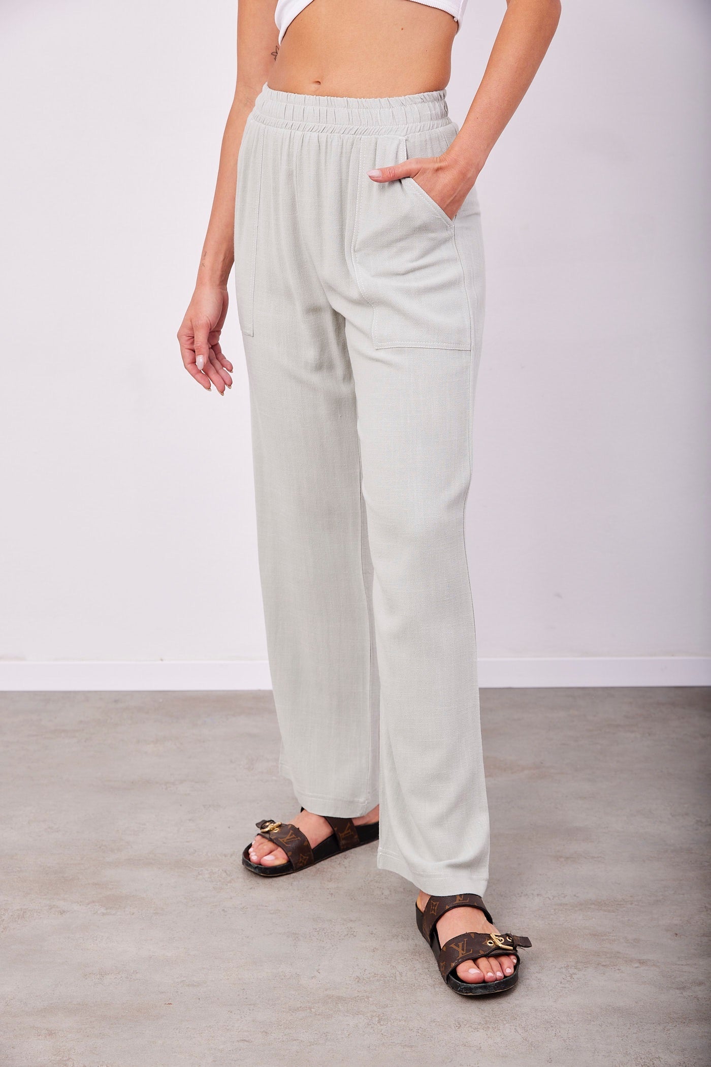 מכנסיים משולבות פשתן וכיסים מודגשים - ITAY BRANDS